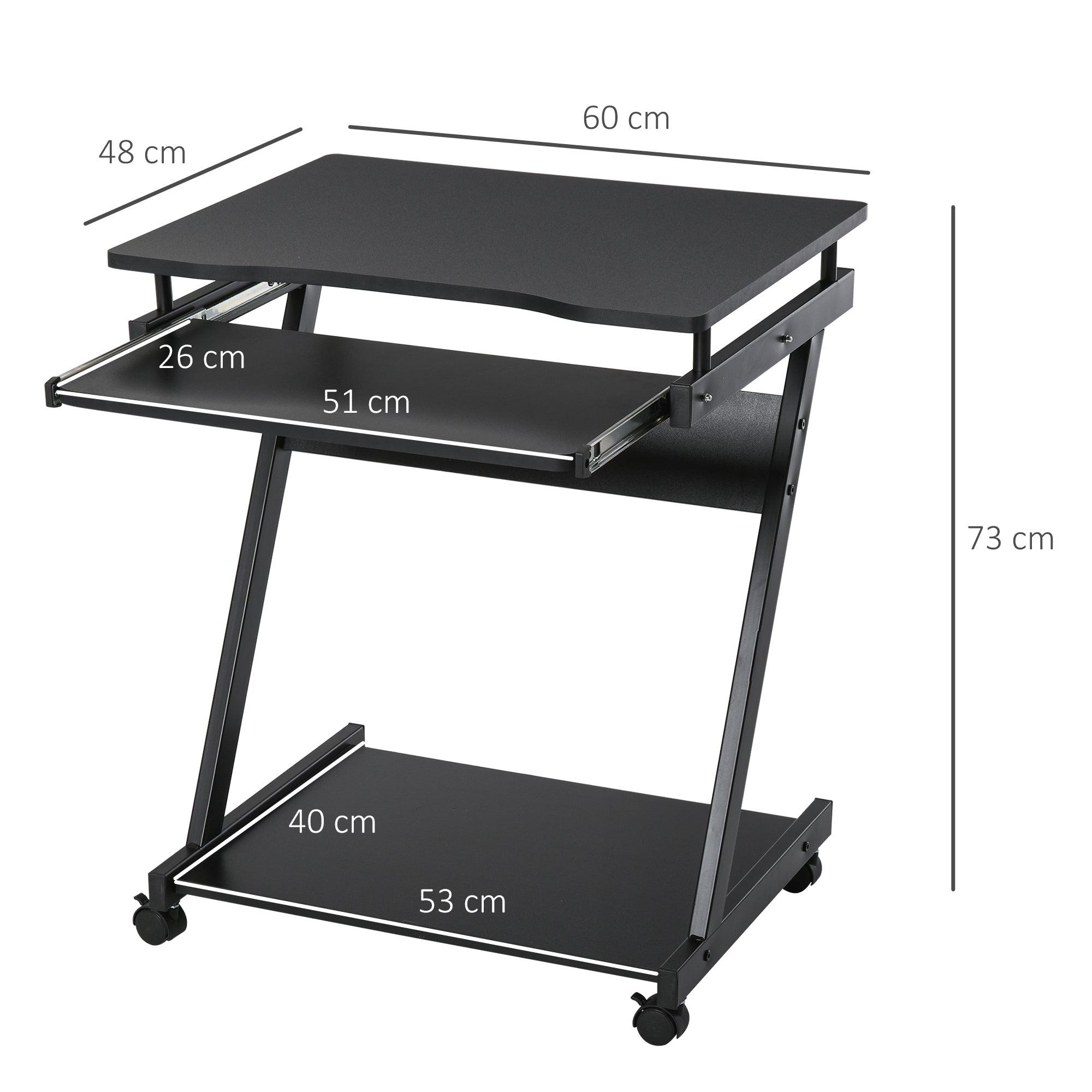 HOMCOM Movable Computer Desk with 4 Moving Wheels Sliding Keyboard Tray Home Office Workstation Black - North Peak Garden Furniture