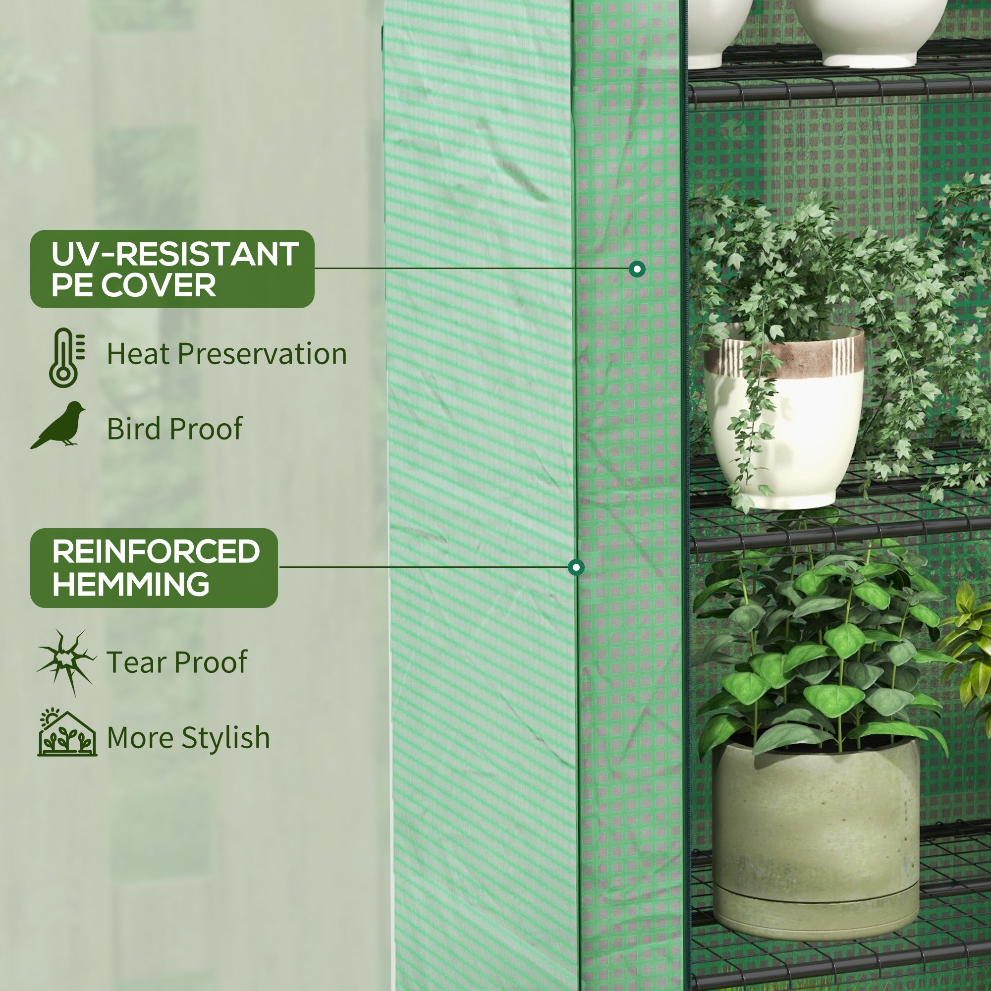 Outsunny 4 Tier Mini Greenhouse with Reinforced PE Cover, Portable Indoor Outdoor Green House with Roll-up Door and Wire Shelves, 170H x 120W x 50Dcm, Green - North Peak Garden Furniture