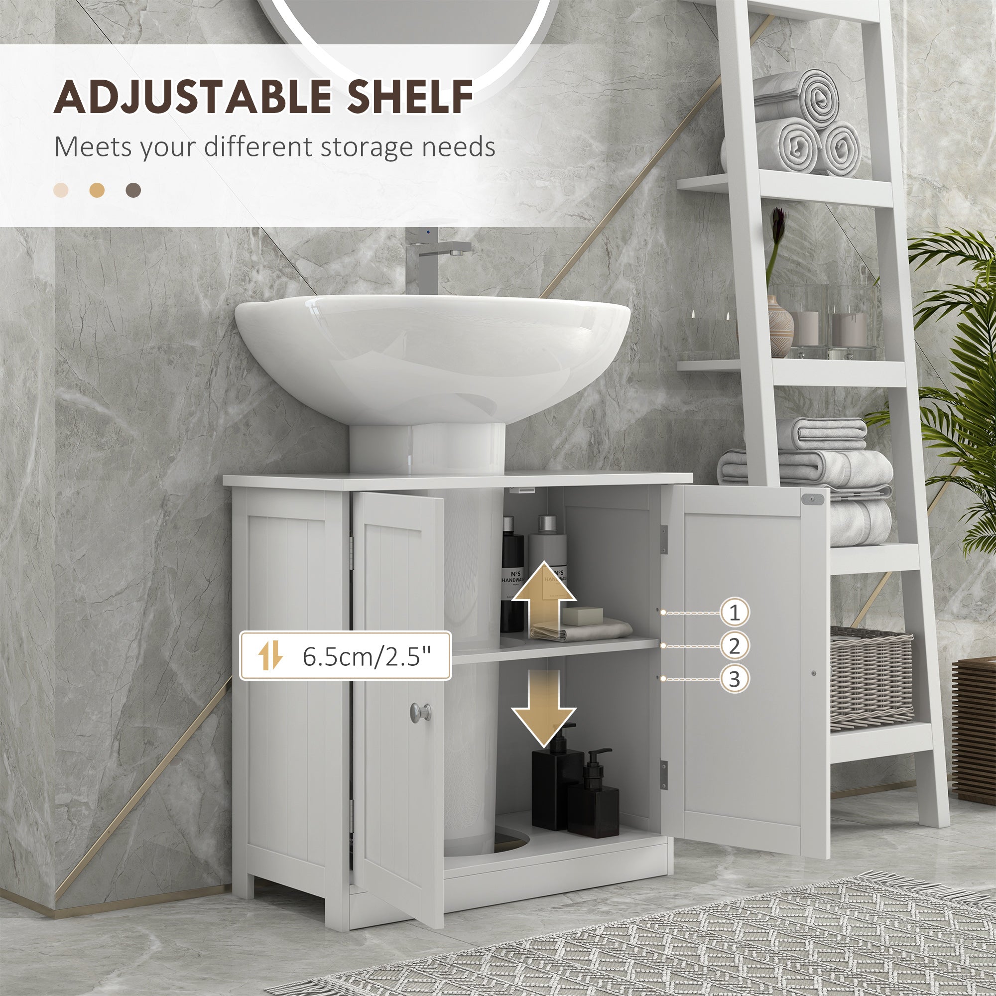 HOMCOM Under Sink Bathroom Storage Cabinet 2 Layers Vanity Unit Wooden - White