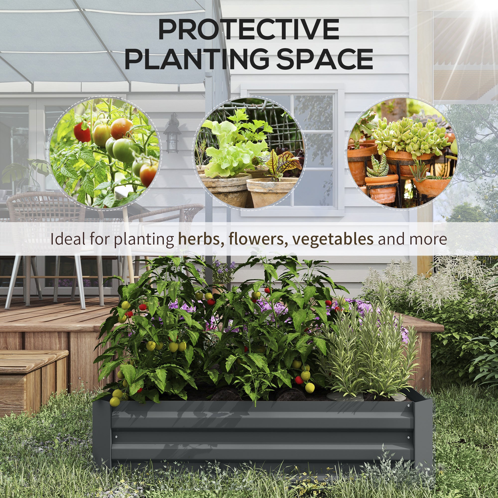 Outsunny Set of 2 291L Raised Garden Bed, Elevated Galvanised Planter Box for Flowers, Herbs, 100x100x30cm, Dark Grey - North Peak Garden Furniture