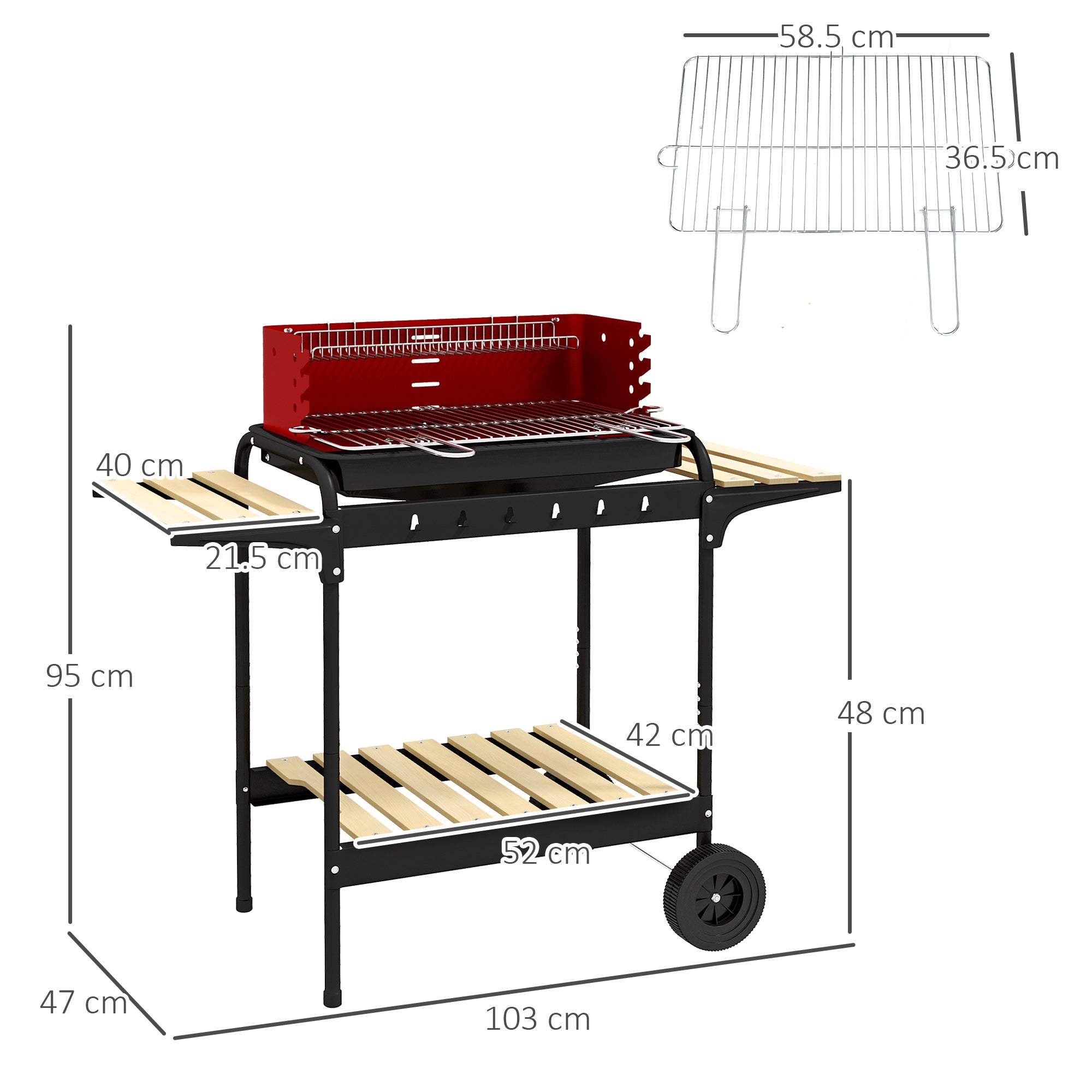 Outsunny Charcoal BBQ, with Five Position Grill Grate - Red - North Peak Garden Furniture