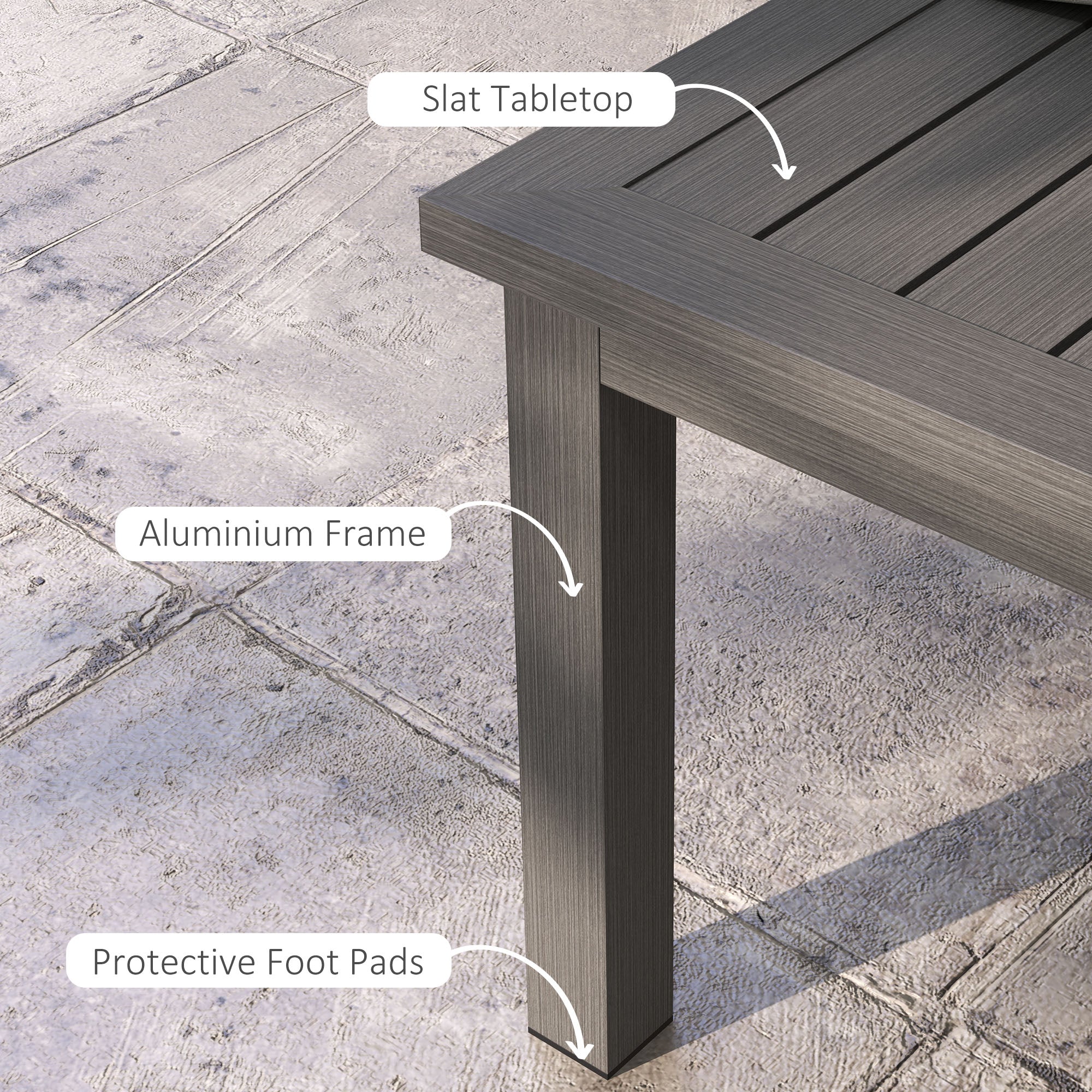 Outsunny Aluminium Outdoor Side Table, Slat Patio Coffee Table with Wood Grain Effect for Garden, Balcony, 100cm x 60cm, Brown - North Peak Garden Furniture