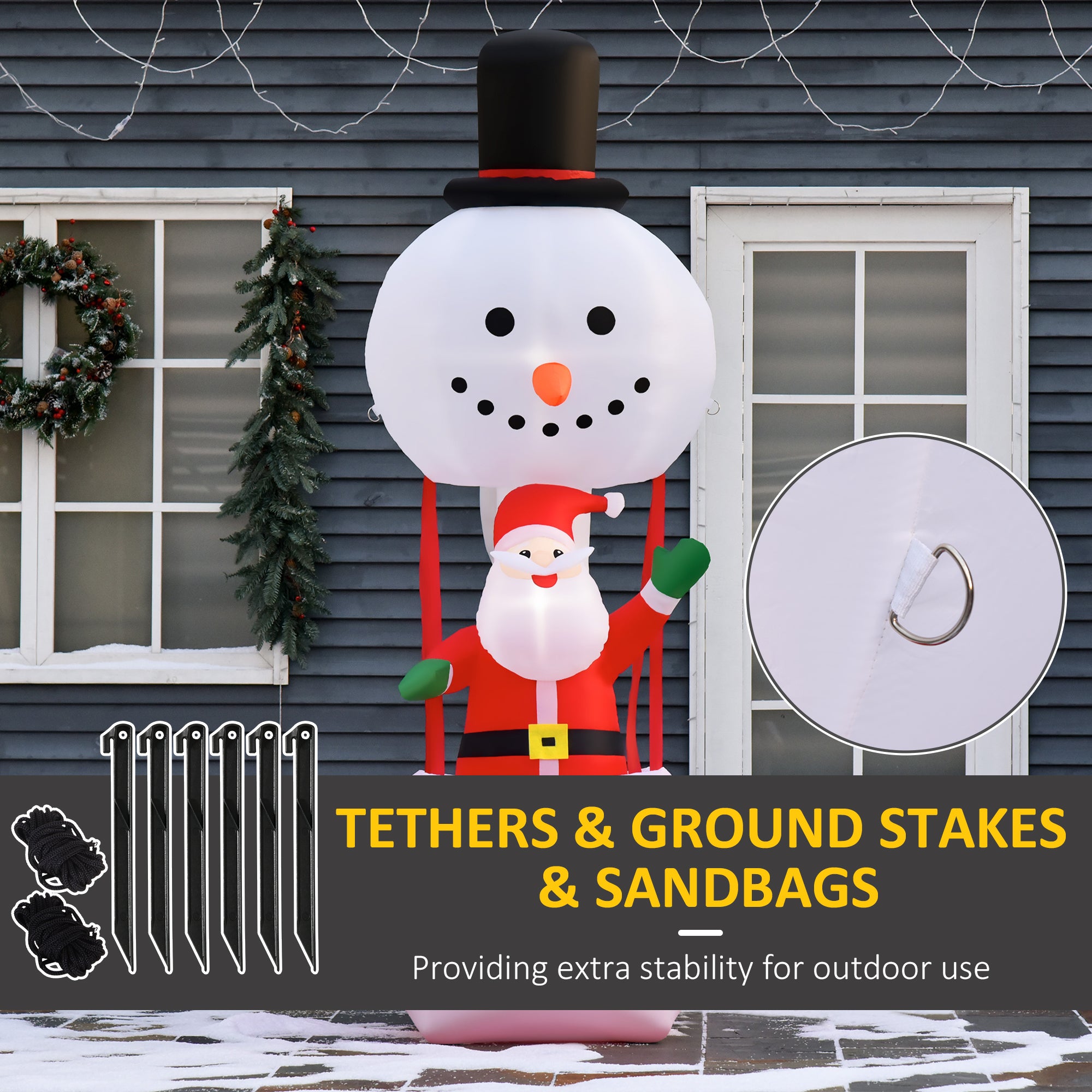 HOMCOM 8ft Christmas Inflatable Decoration with Santa Claus on Snowman Hot Air Balloon, Blow Up Xmas Decor for Outdoor Indoor with LED Lights - North Peak Garden Furniture