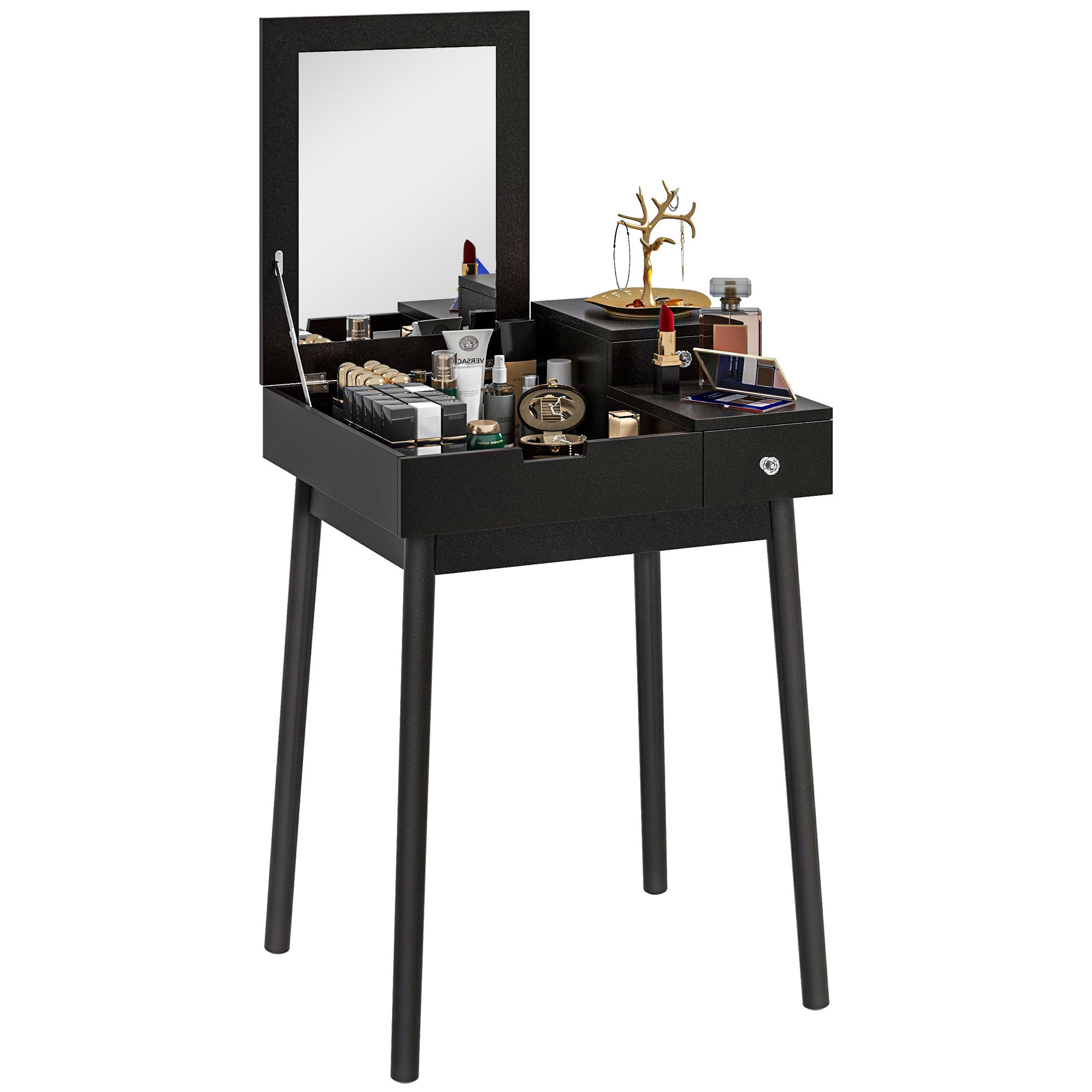 HOMCOM Dressing Table with Flip-up Mirror, Makeup Desk with 2 Drawers, Vanity Table Writing Desk for Bedroom Living Room, Black - North Peak Garden Furniture