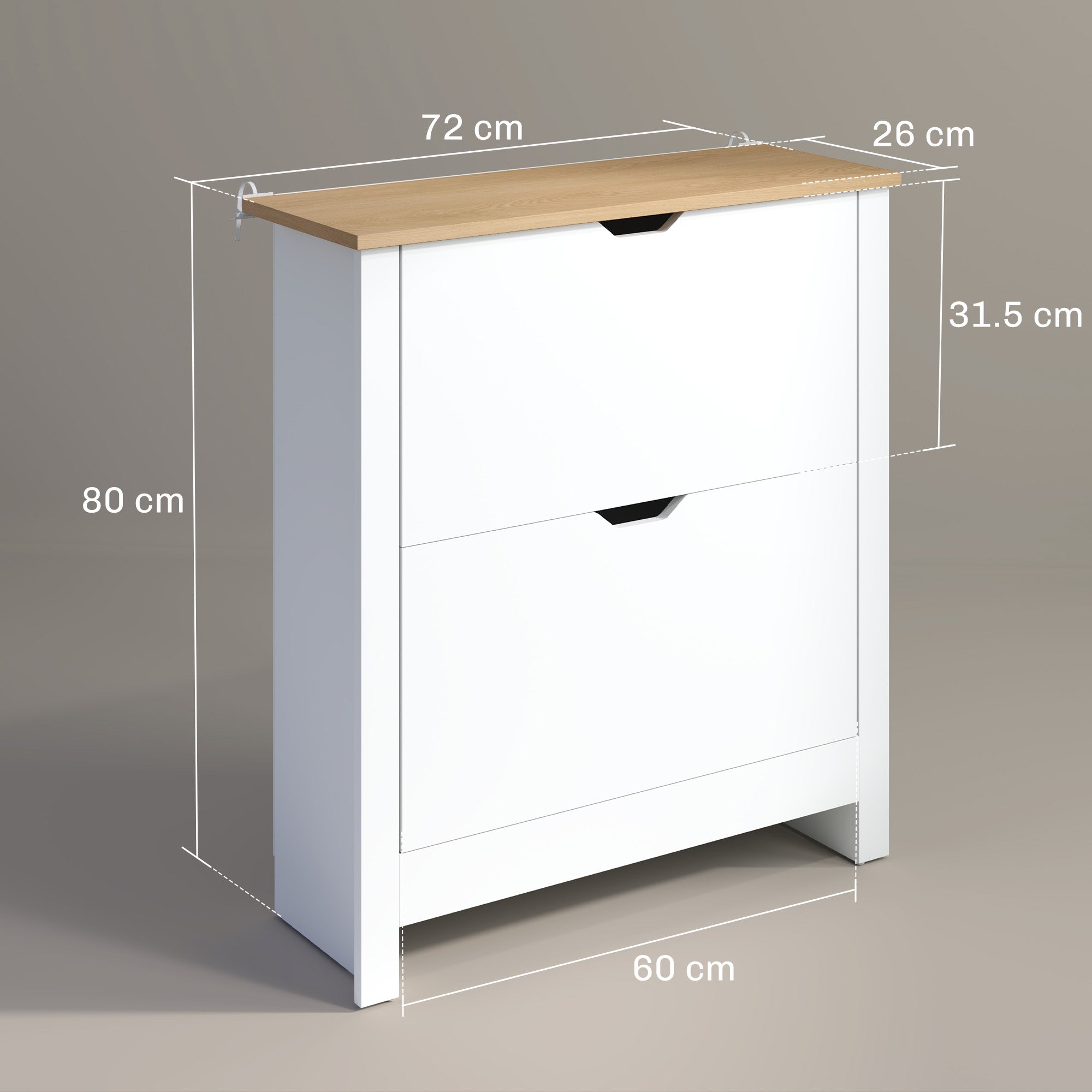 HOMCOM Slim Shoe Cabinet, Narrow Shoe Cupboard with 2 Flip Drawers, Adjustable Shelves for 12 Pairs of Shoes, High Gloss White - North Peak Garden Furniture
