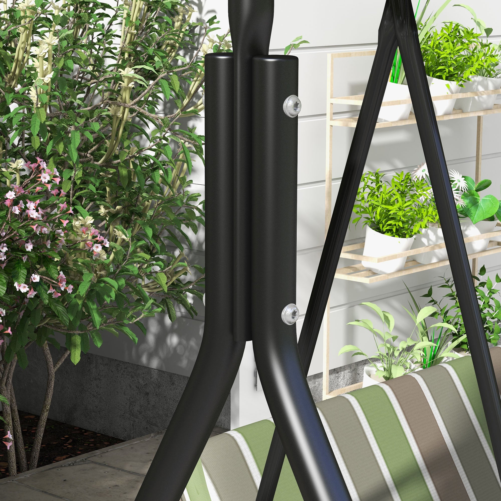 Outsunny Three-Seater Garden Swing Chair, with Adjustable Canopy - Green