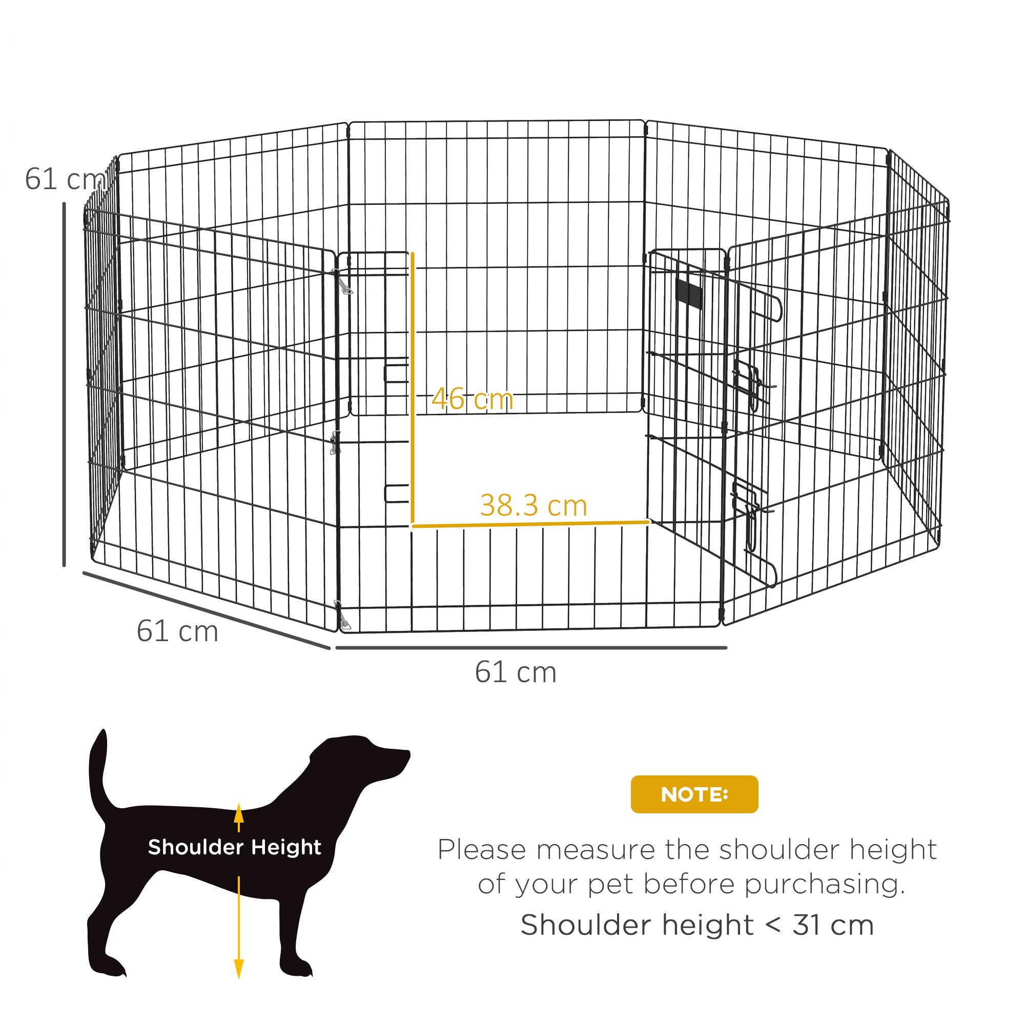 PawHut Dog Playpen, Puppy Pen, Eight-Panel Metal Fence, for Small Dogs, Indoors, Outdoors - Black