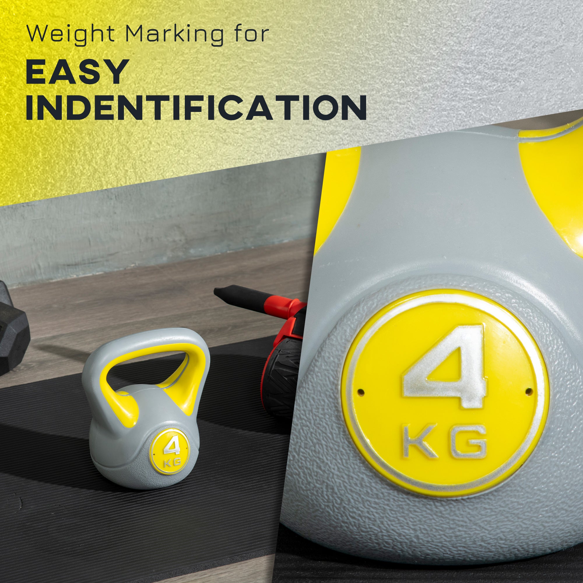 SPORTNOW Kettlebell, 4kg Kettle Bells with Handle for Home Gym Weight Lifting and Strength Training, Yellow and Grey - North Peak Garden Furniture