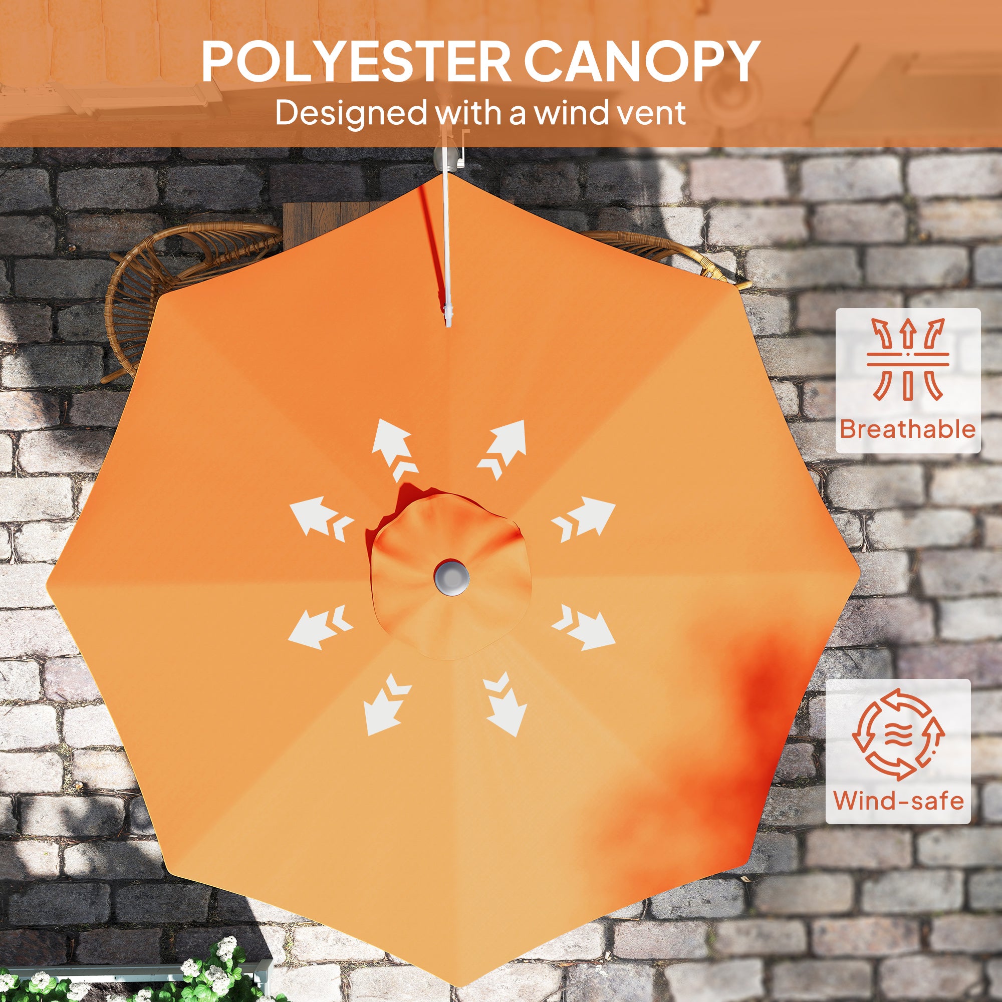 Outsunny 3(m) Wall-Mounted Parasol Shade, with Handle - Orange - North Peak Garden Furniture