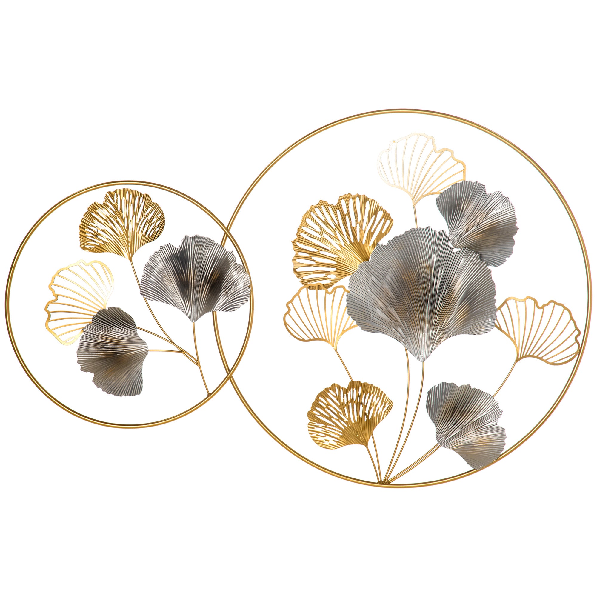 HOMCOM 3D Metal Wall Art Modern Ginkgo Leaves Hanging Wall Sculptures Home Decor for Living Room Bedroom Dining Room, Gold - North Peak Garden Furniture