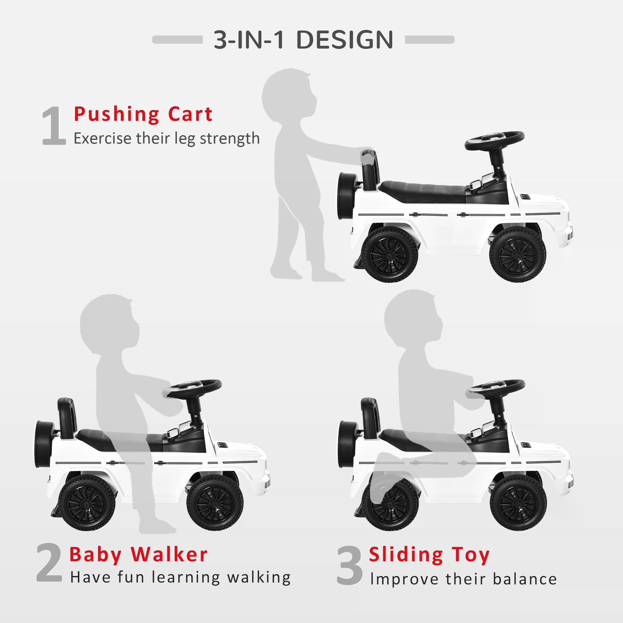 HOMCOM 3 in 1 Kids Ride On Car G350 Licensed Foot To Floor Slider Toddler Push Along NO POWER White 12-36 months