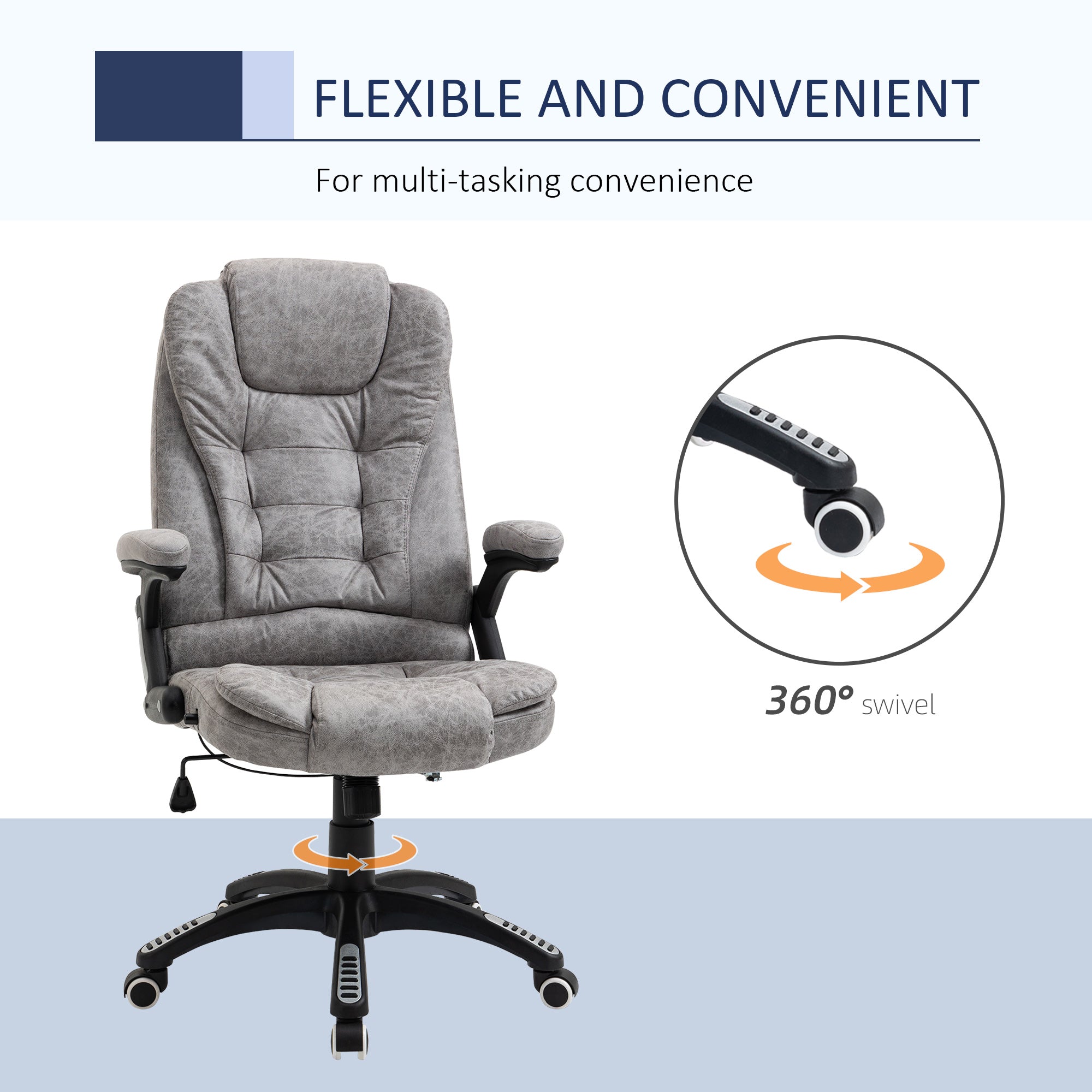 Vinsetto Ergonomic Office Chair Comfortable Desk Chair with Armrests Adjustable Height Reclining and Tilt Function Grey - North Peak Garden Furniture