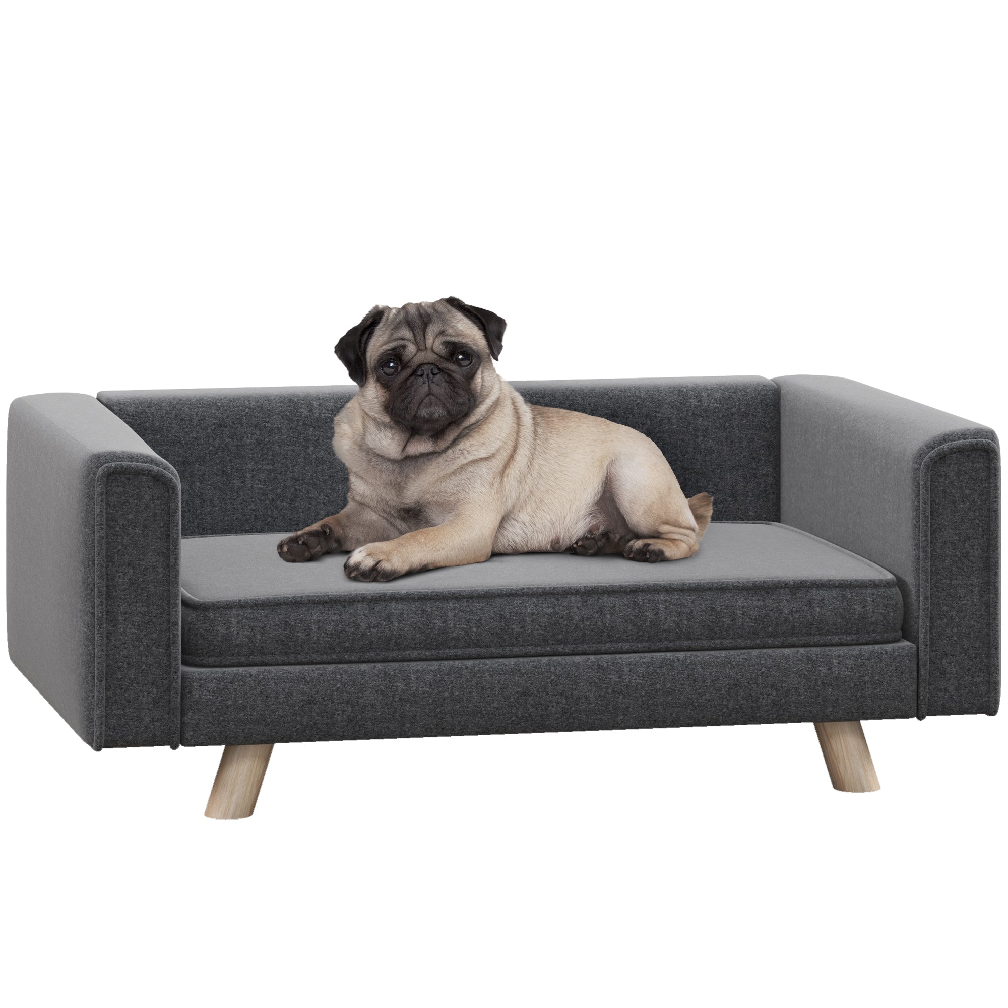 PawHut Elevated Dog Sofa Bed, with Cushion, for Medium and Small Dogs, Grey - North Peak Garden Furniture