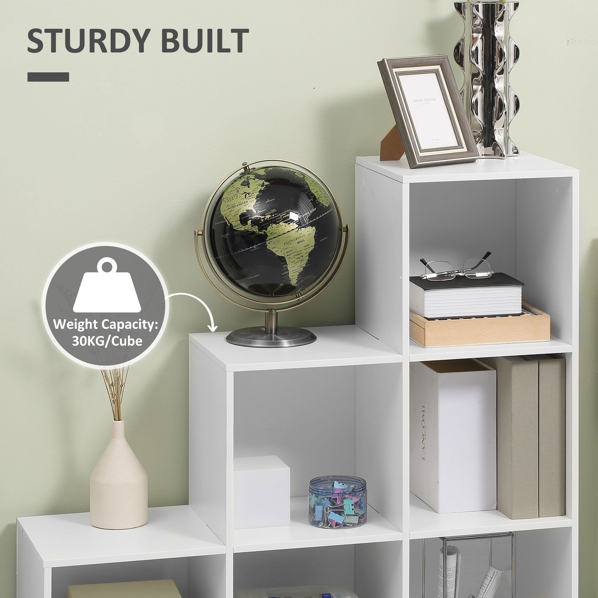 HOMCOM 3-tier Step 6 Cubes Storage Unit Particle Board Cabinet Bookcase Organiser Home Office Shelves - White - North Peak Garden Furniture