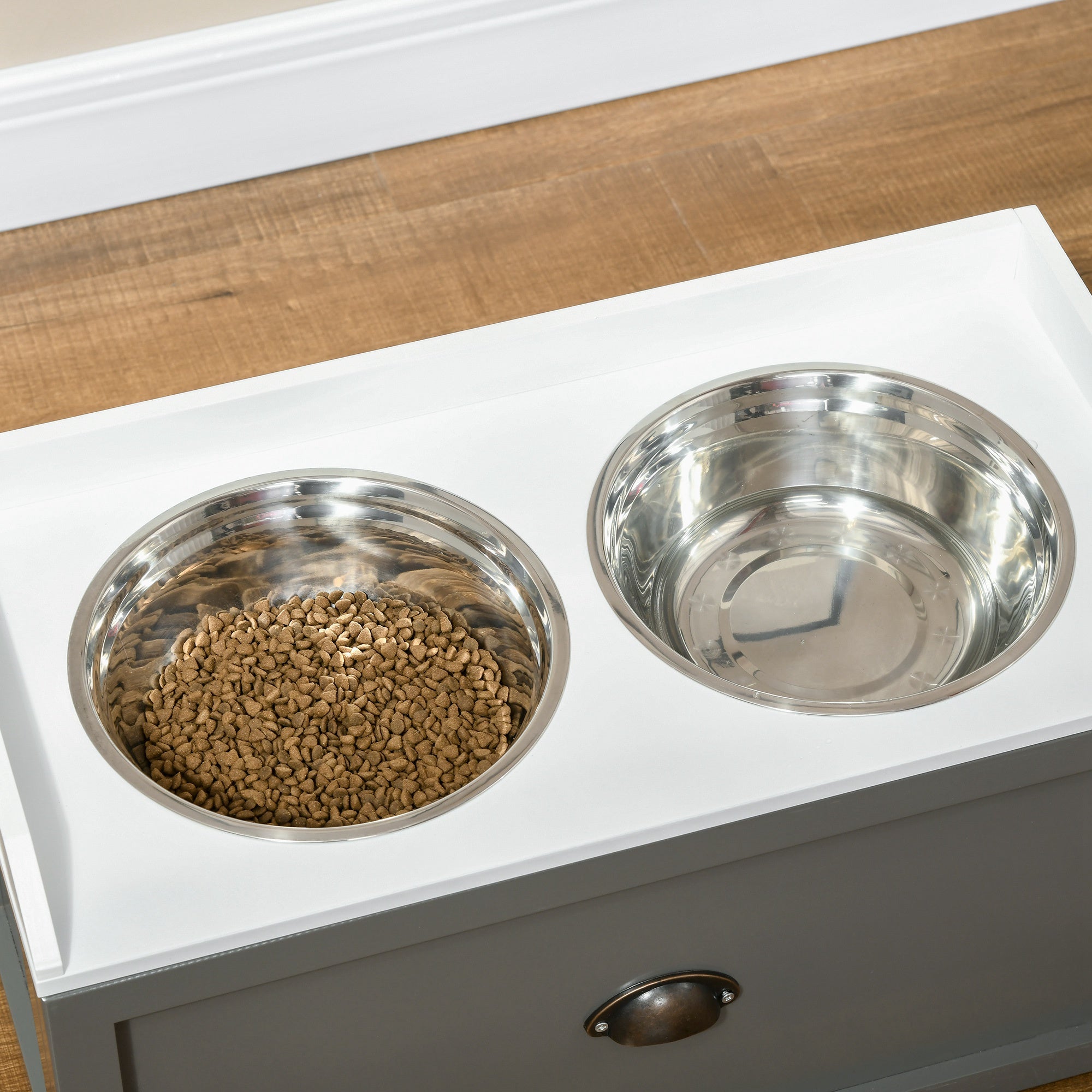 PawHut Stainless Steel Raised Dog Bowls, with 21L Storage Drawer for Large Dogs - Grey - North Peak Garden Furniture