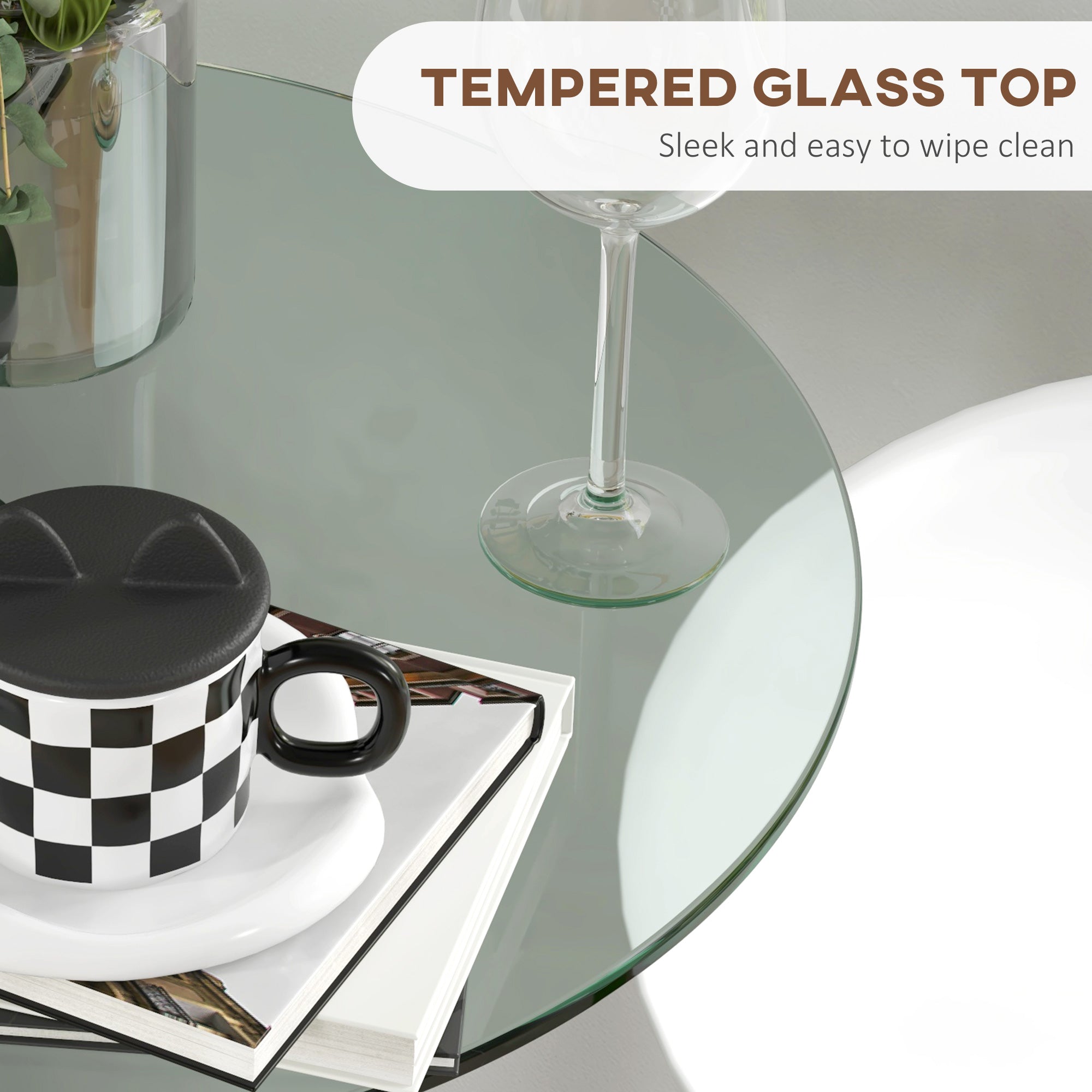 HOMCOM High Top Bar Table, Round Kitchen Table with Tempered Glass Top and Steel Base, Bistro Table for 2 People, Clear - North Peak Garden Furniture