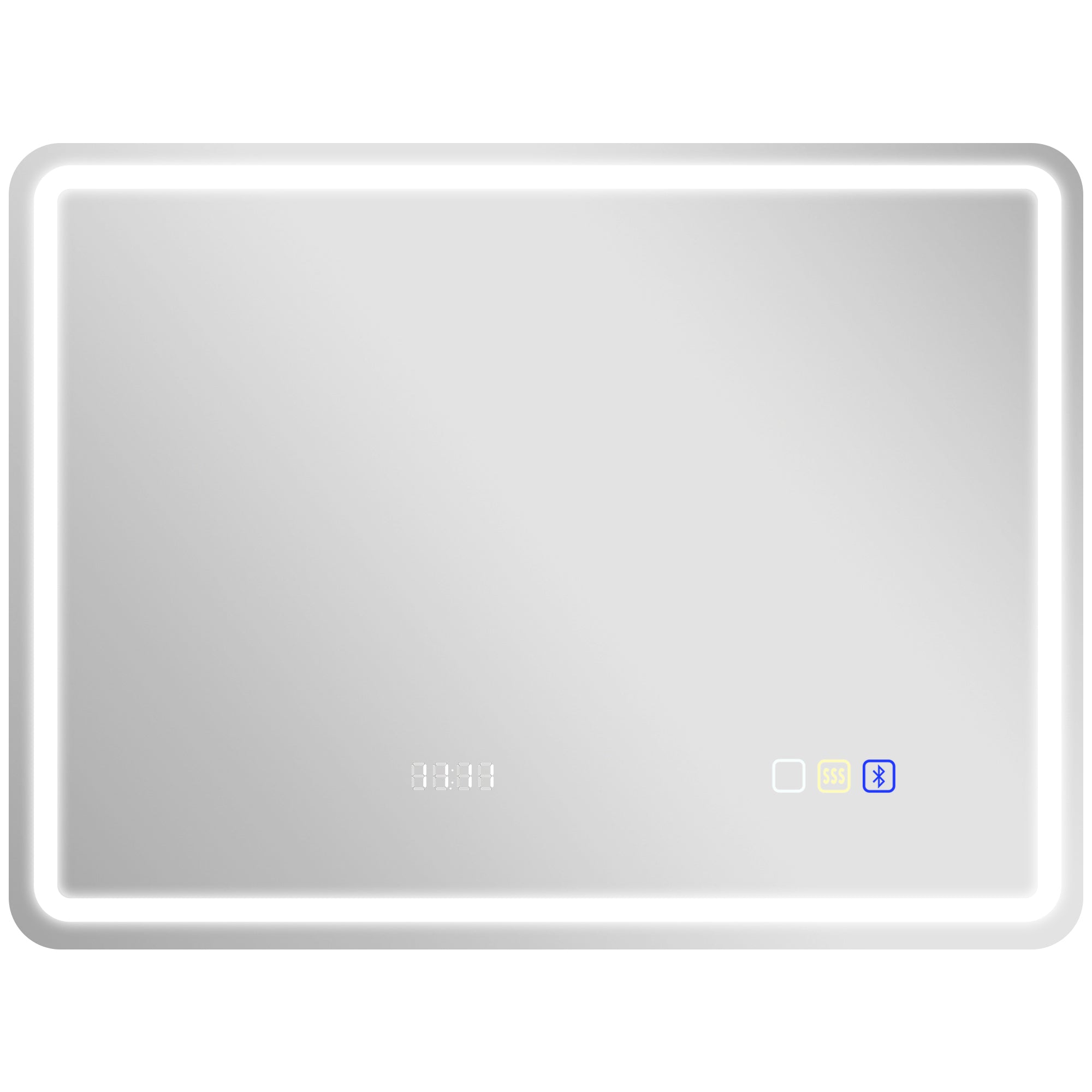 HOMCOM 60 x 80 cm Bluetooth LED Bathroom Mirror with Clock Anti-Fog - Silver Tone - North Peak Garden Furniture