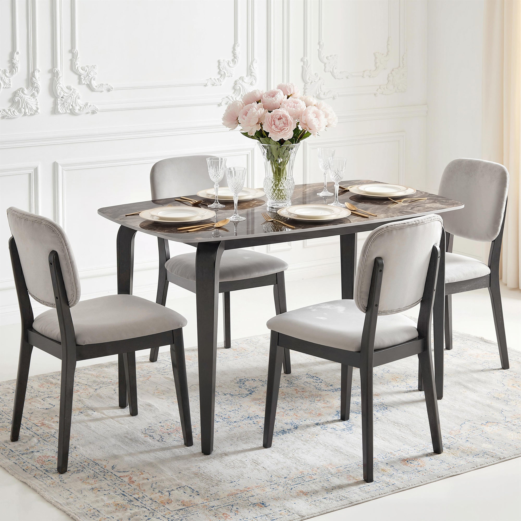 HOMCOM Dining Table for 4, Modern Kitchen Table with Sintered Stone Tabletop, Metal Legs, Brown