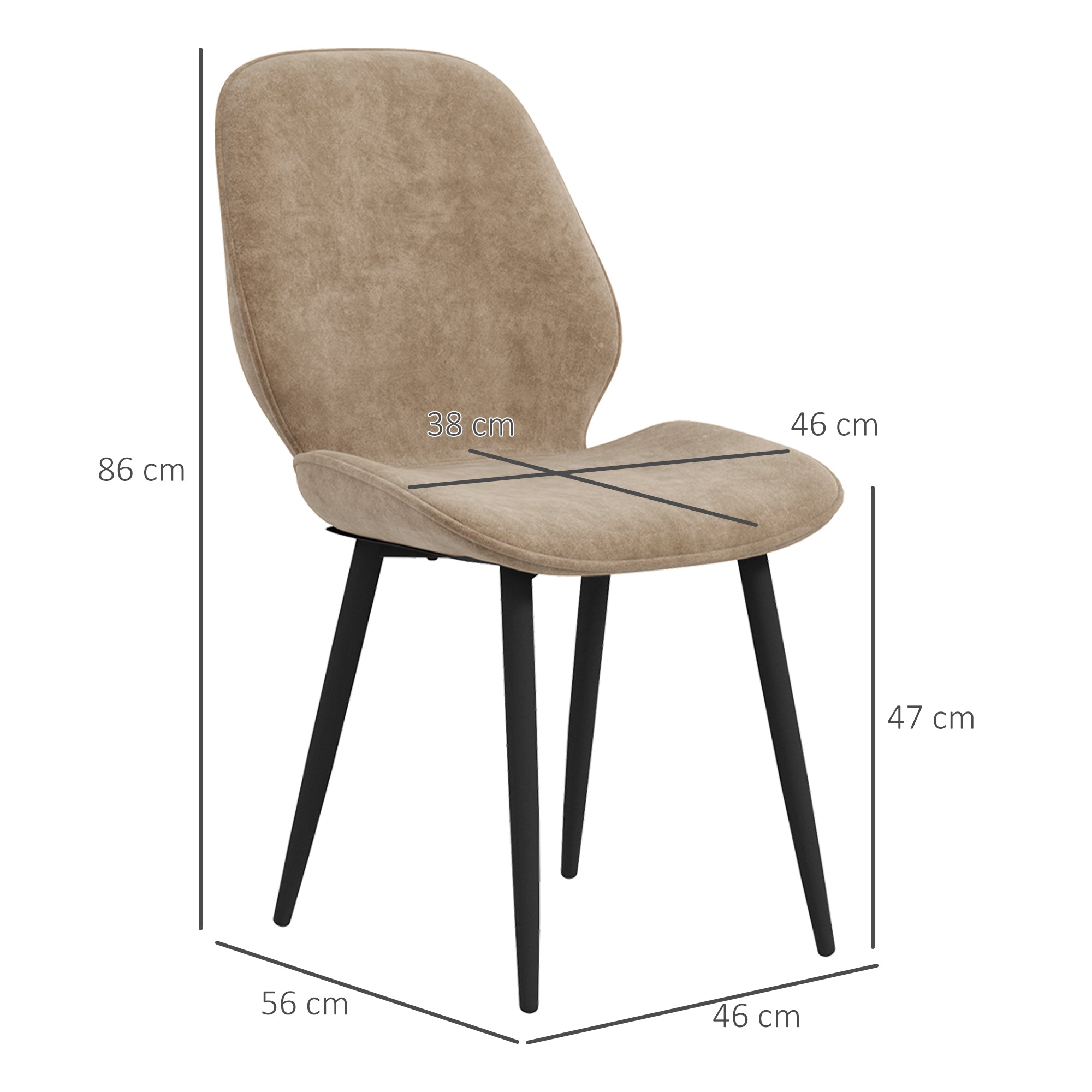 HOMCOM Velvet Dining Chairs, Set of 2 Dining Room Chairs with Metal Legs for Living Room, Dining Room, Light Brown - North Peak Garden Furniture