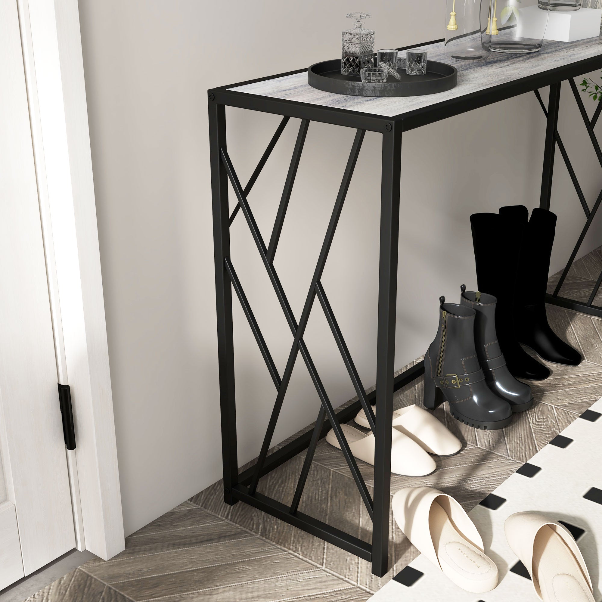 HOMCOM Console Table, Industrial Sofa Table with Metal Frame for Living Room, Hallway, 120 cm, Grey - North Peak Garden Furniture