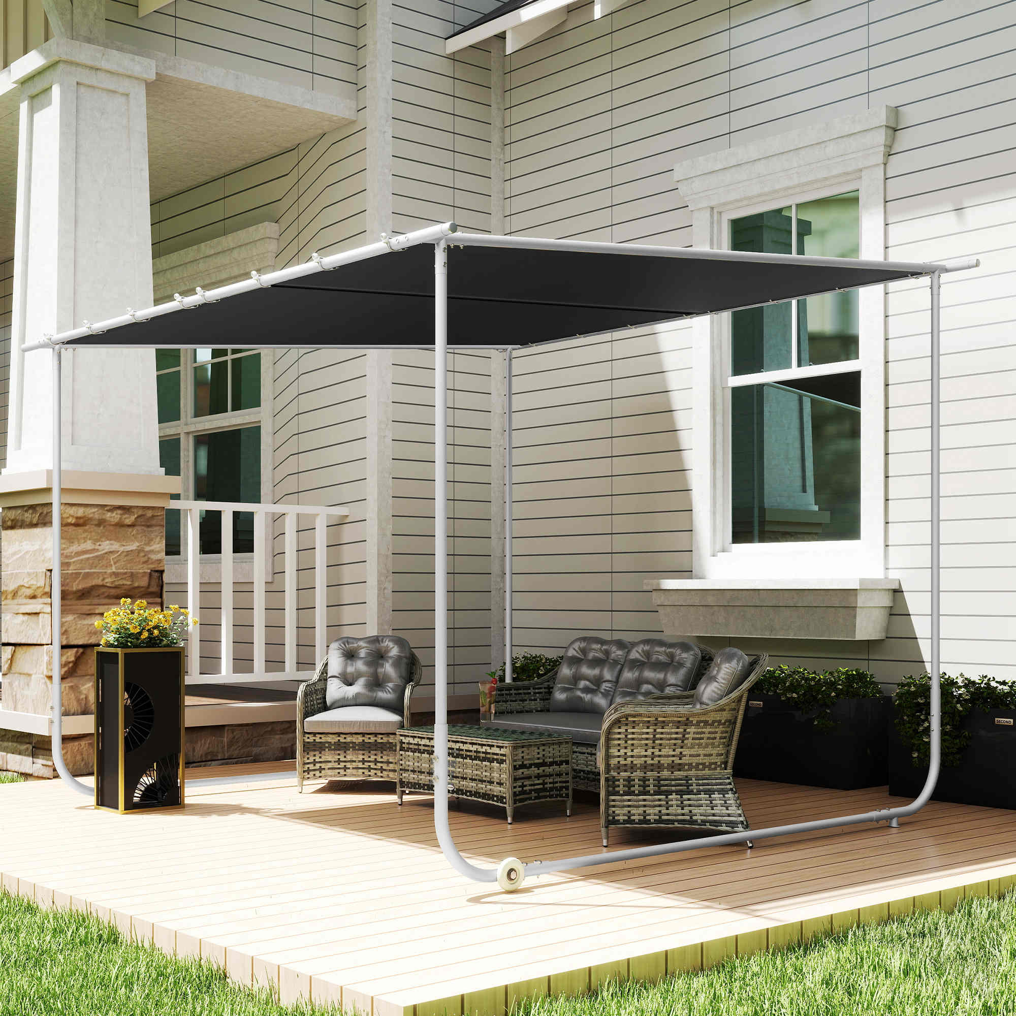 Outsunny 3 x 3(m) Mobile Pergola Kit, Portable Garden Gazebo with Wheels, Sandbags, Steel Frame, UV-Resistant