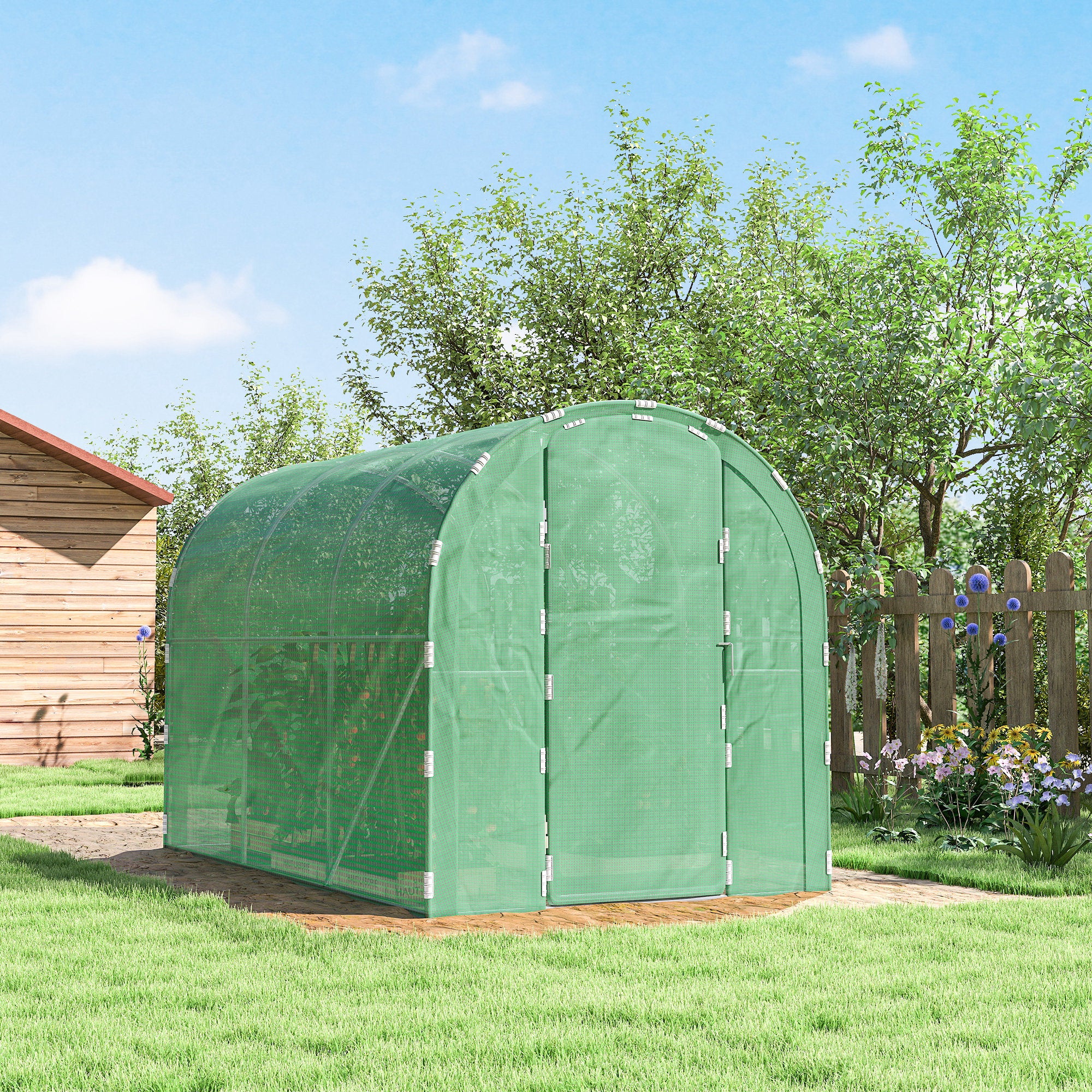 Outsunny 3 x 2 x 2m Polytunnel Greenhouse with Hinged Door, Walk-in Grow House Tent with PE Cover and Galvanised Steel Frame, Green