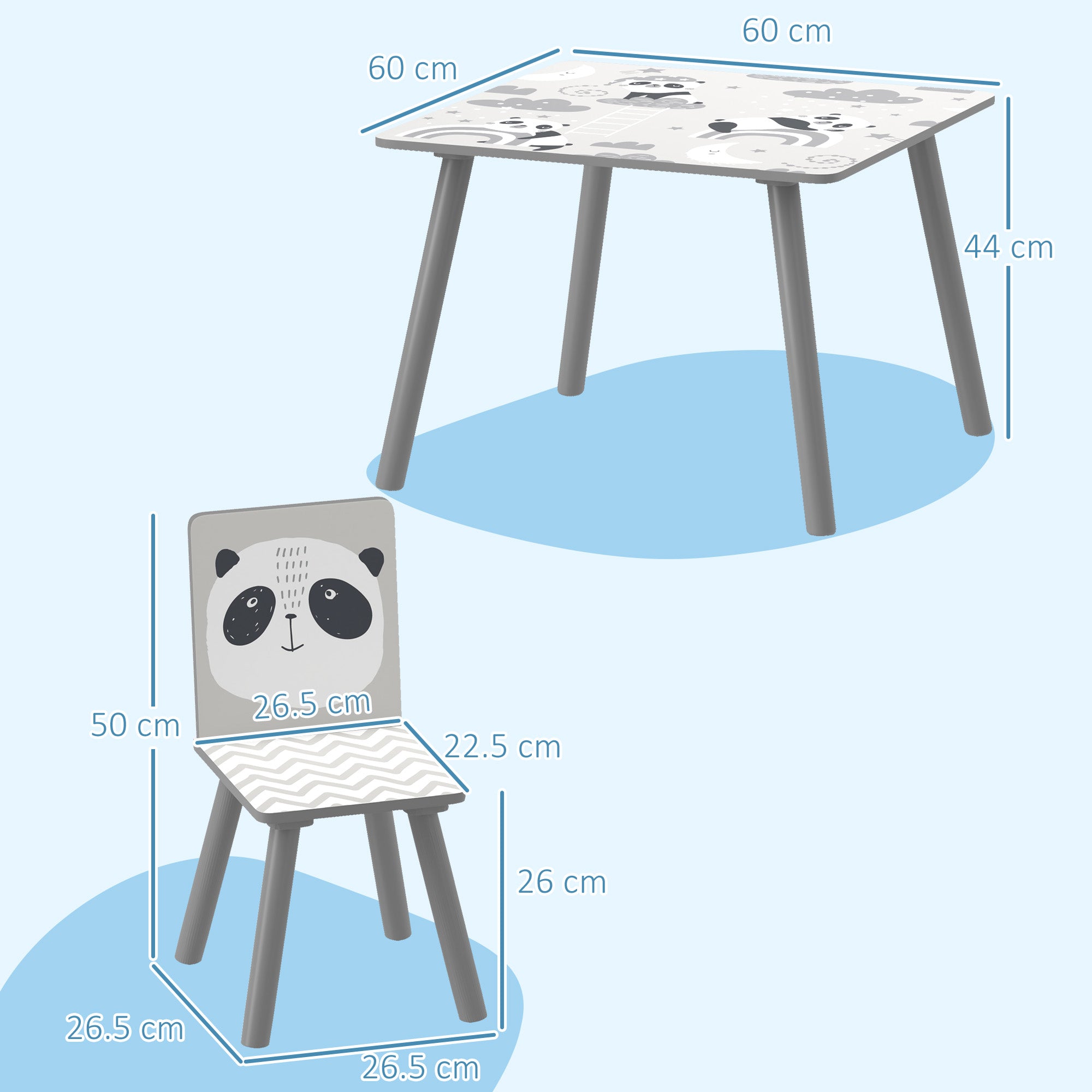 ZONEKIZ Kids Table and Chair Set, Toddler Table with 2 Chairs, Toddler Furniture Set, for Ages 3-8 Years - Grey - North Peak Garden Furniture