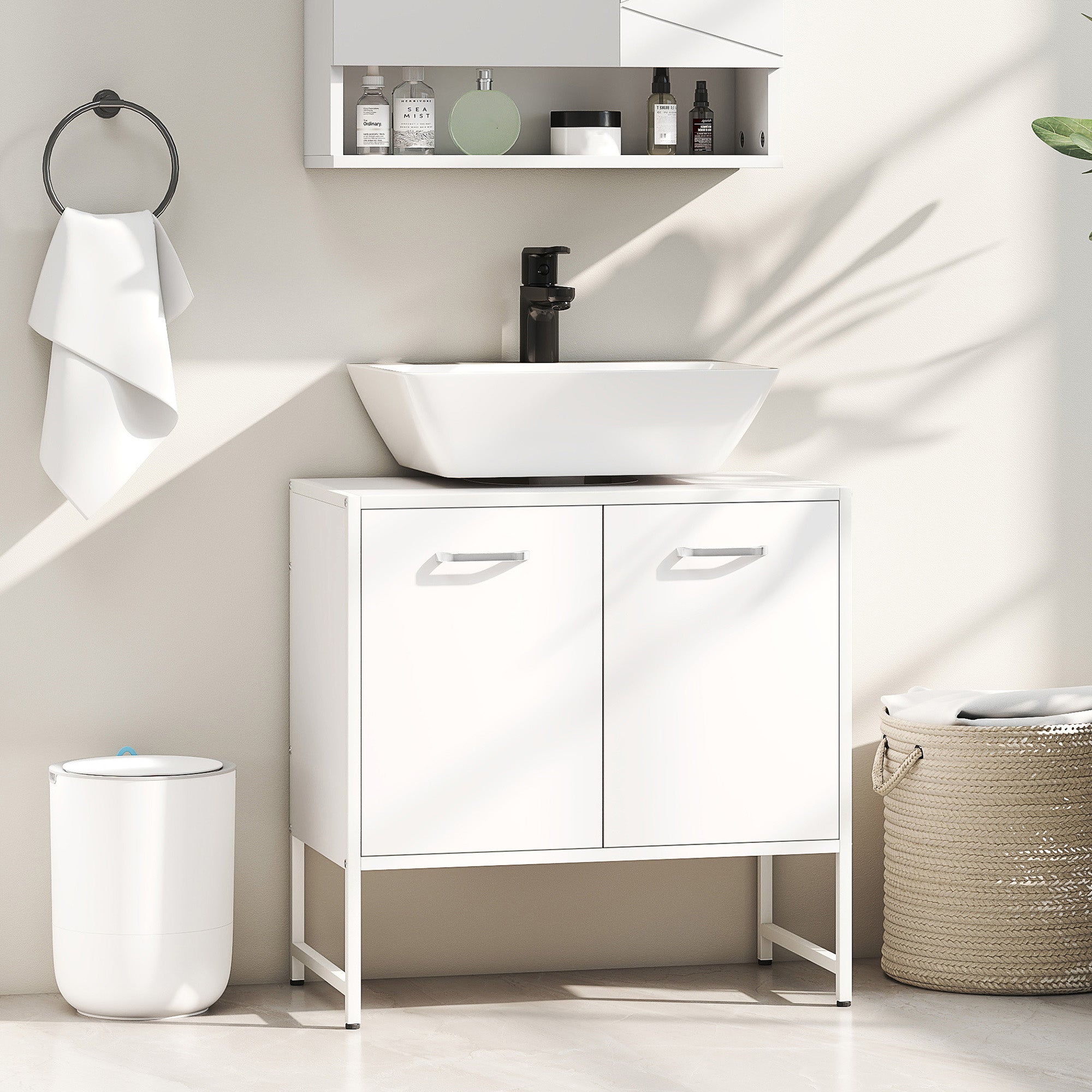 HOMCOM Bathroom Vanity Unit, Under Sink Storage Cabinet with Soft-Close Doors for Basin without or with Pedestal, White - North Peak Garden Furniture