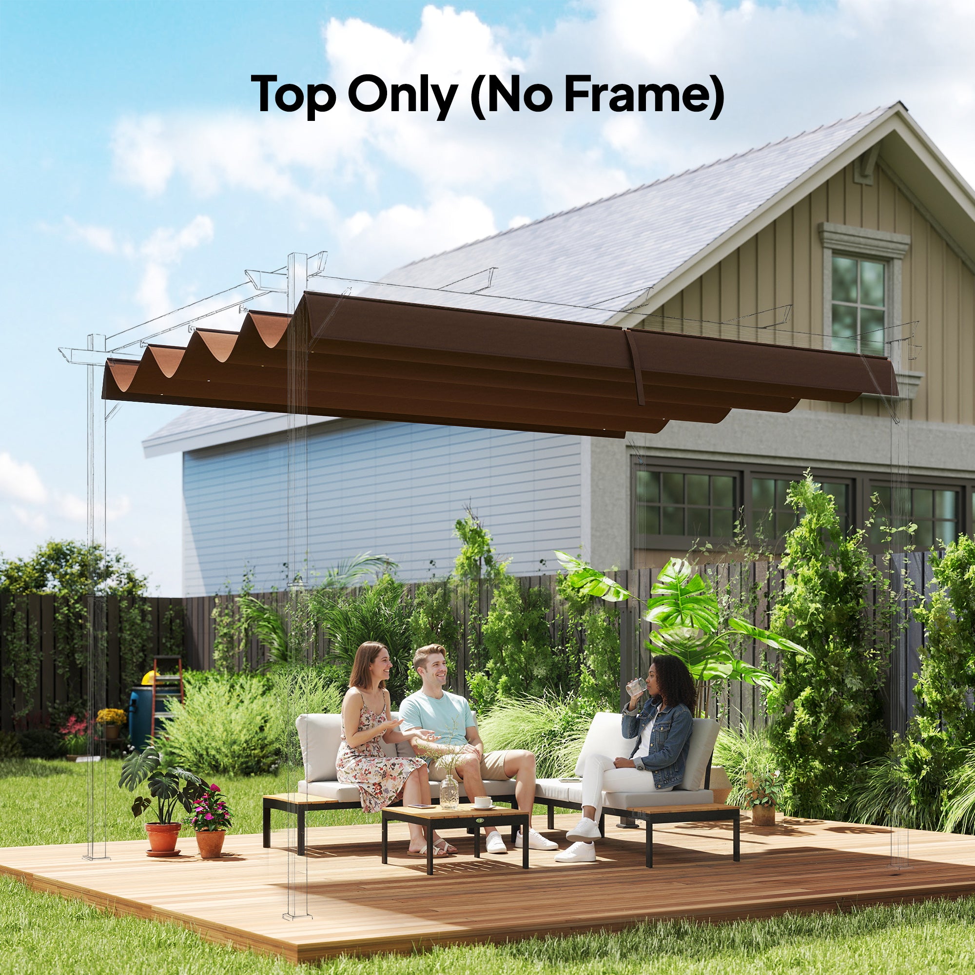 Outsunny Pergola Roof, Retractable Sun Shade Cover for 2.85 x 2m Pergola, UV30+ Protected, Coffee