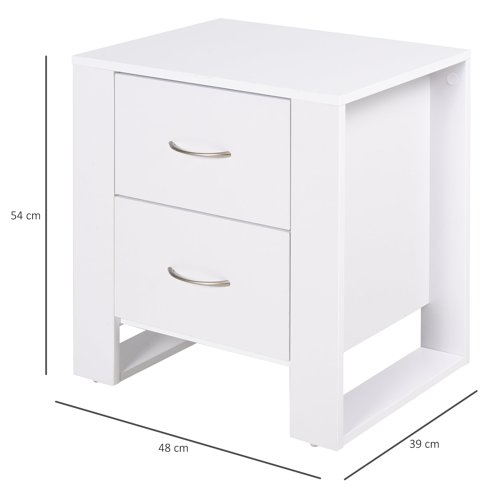 HOMCOM Bedside Table with 2 Drawers, Modern Boxy Design, Elevated Base, Melamine Finish, Bedroom Storage, White