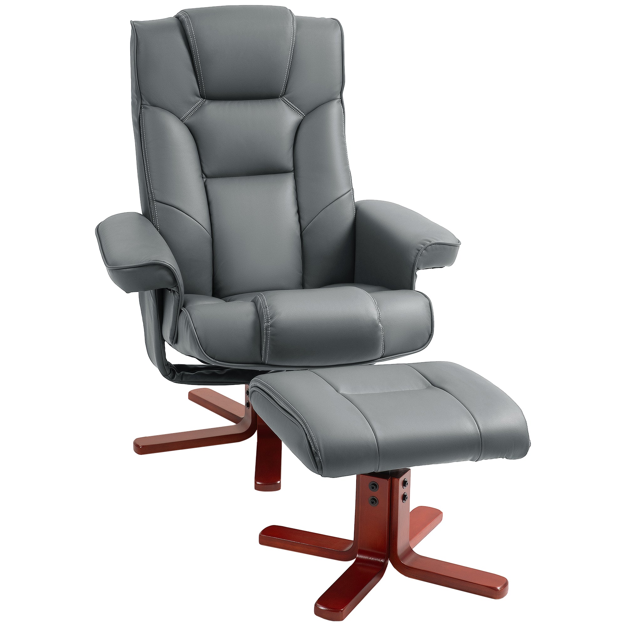 HOMCOM Faux Leather Manual Recliner and Footstool Set - Grey