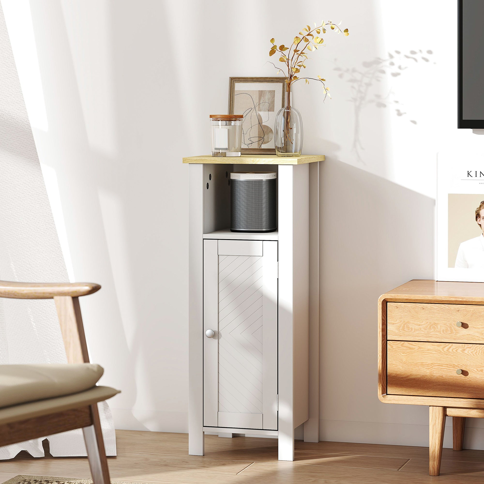 kleankin Slim Bathroom Storage Unit with Open Shelf, Bathroom Storage Cabinet with Adjustable Shelf, 32 x 30 x 80 cm, White