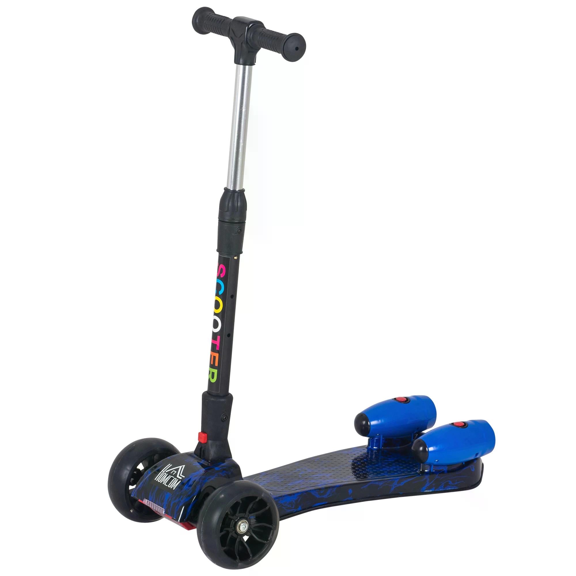 HOMCOM Scooter for Kids Toddler 3 Wheel Adjustable Height w/ Flashing Wheels Music Water Spray Foldable Kick Scooter for Boys and Girls 3 - 6 Yrs Blue