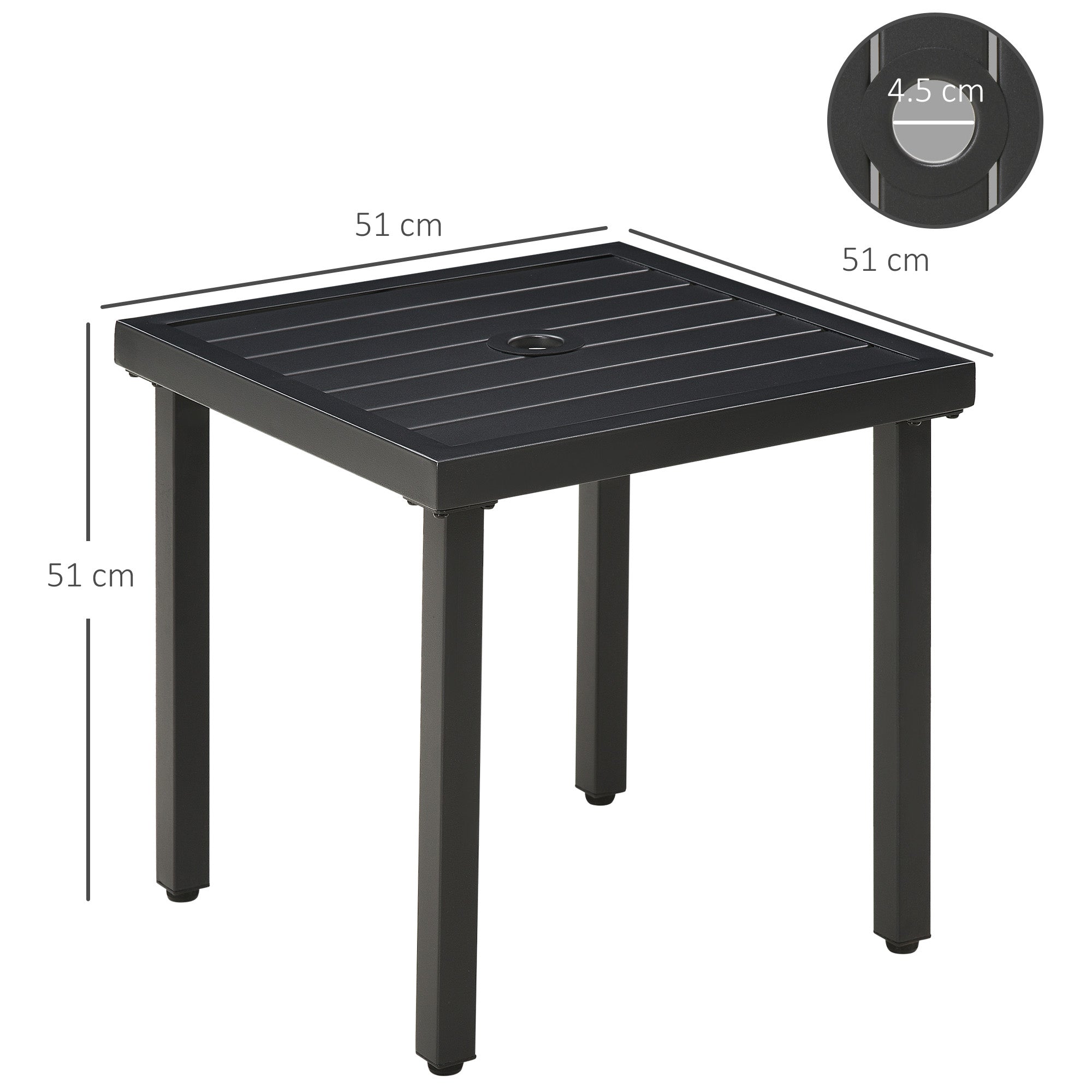 Outsunny Garden Side Table End Table Patio Coffee Table with Umbrella Hole, Steel Frame for Balcony, Black - North Peak Garden Furniture