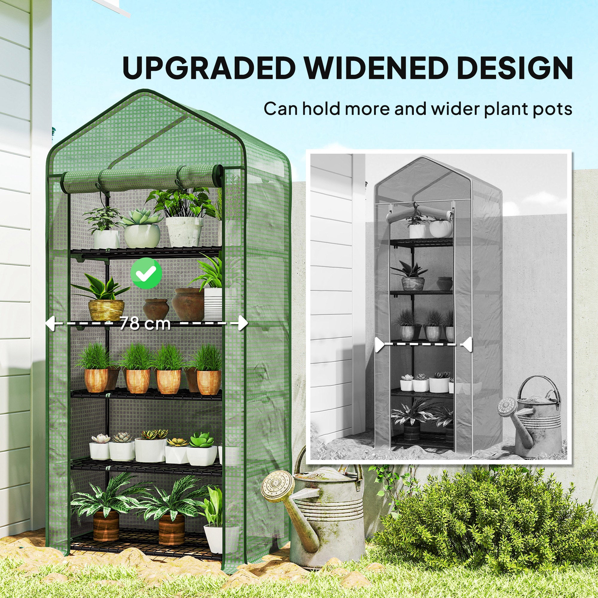 Outsunny 5 Tier Widened Mini Greenhouse with Reinforced PE Cover, Portable Indoor Outdoor Green House with Roll-up Door and Wire Shelves, 193H x 90W x 49Dcm, Green