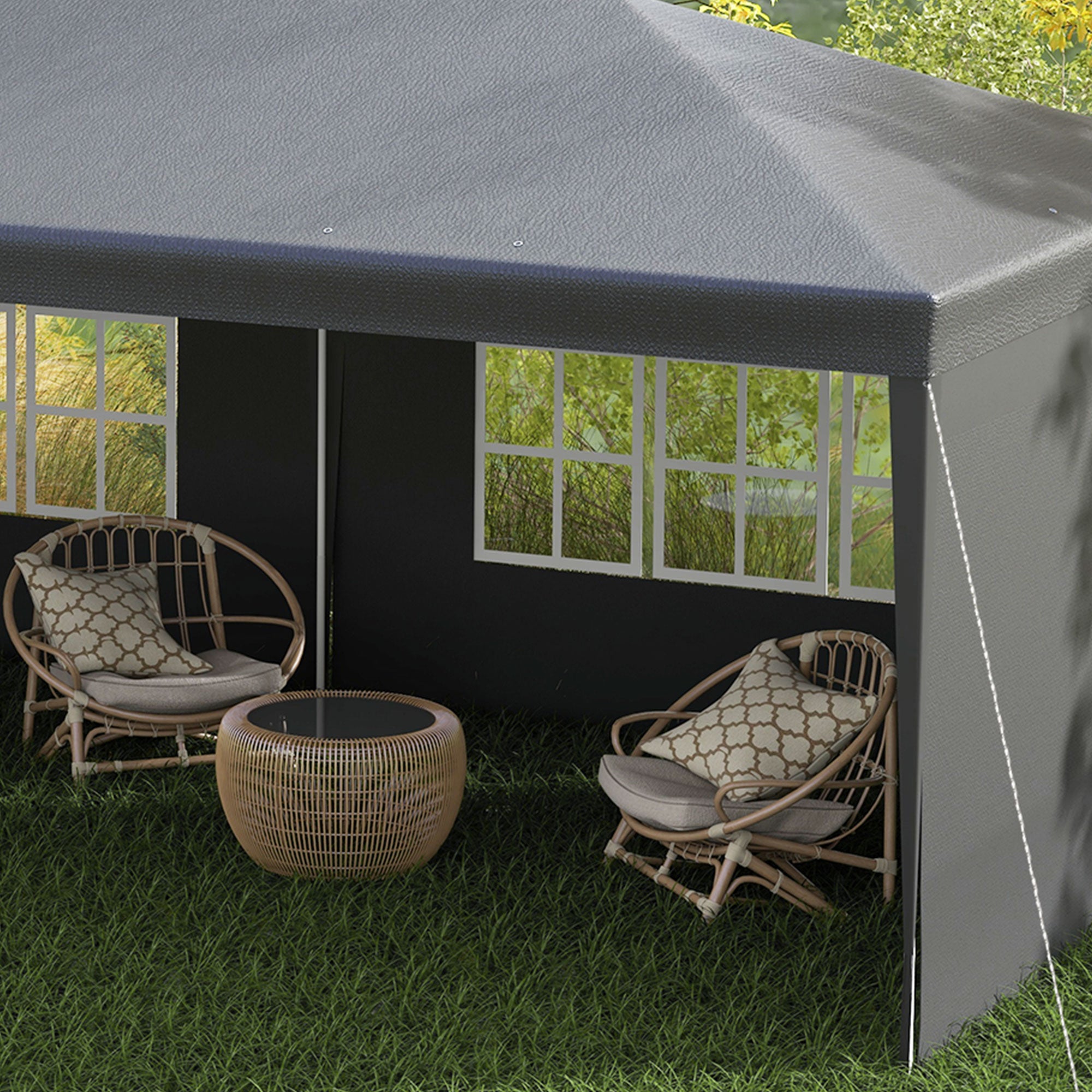 Outsunny 6 x 3 m Party Tent Gazebo Marquee Outdoor Patio Canopy Shelter with Windows and Side Panels Dark Grey - North Peak Garden Furniture