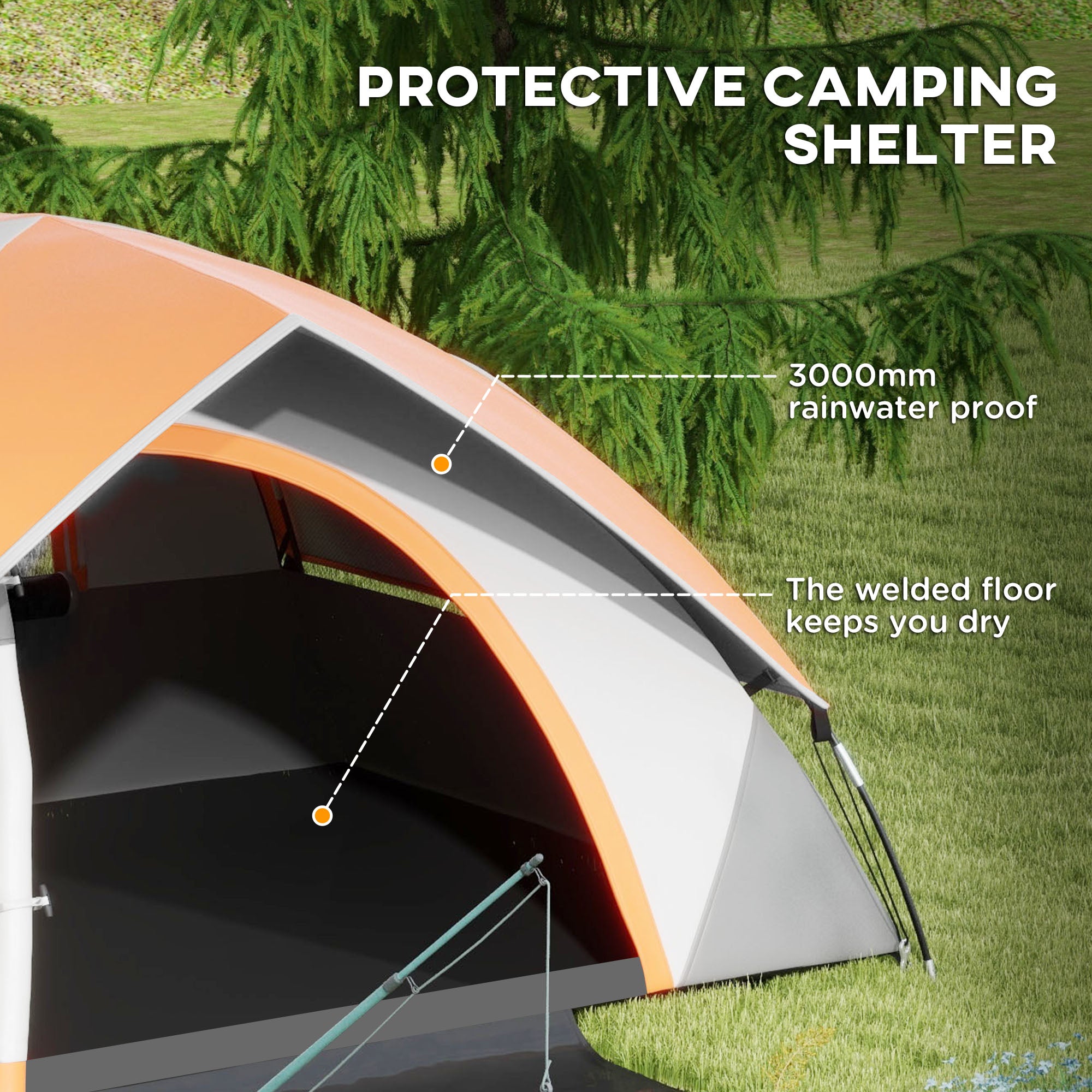 Outsunny 2 Man Pop up Camping Tent, 2000mm Waterproof with Carry Bag for Fishing Hiking Backpacking, Grey and Orange