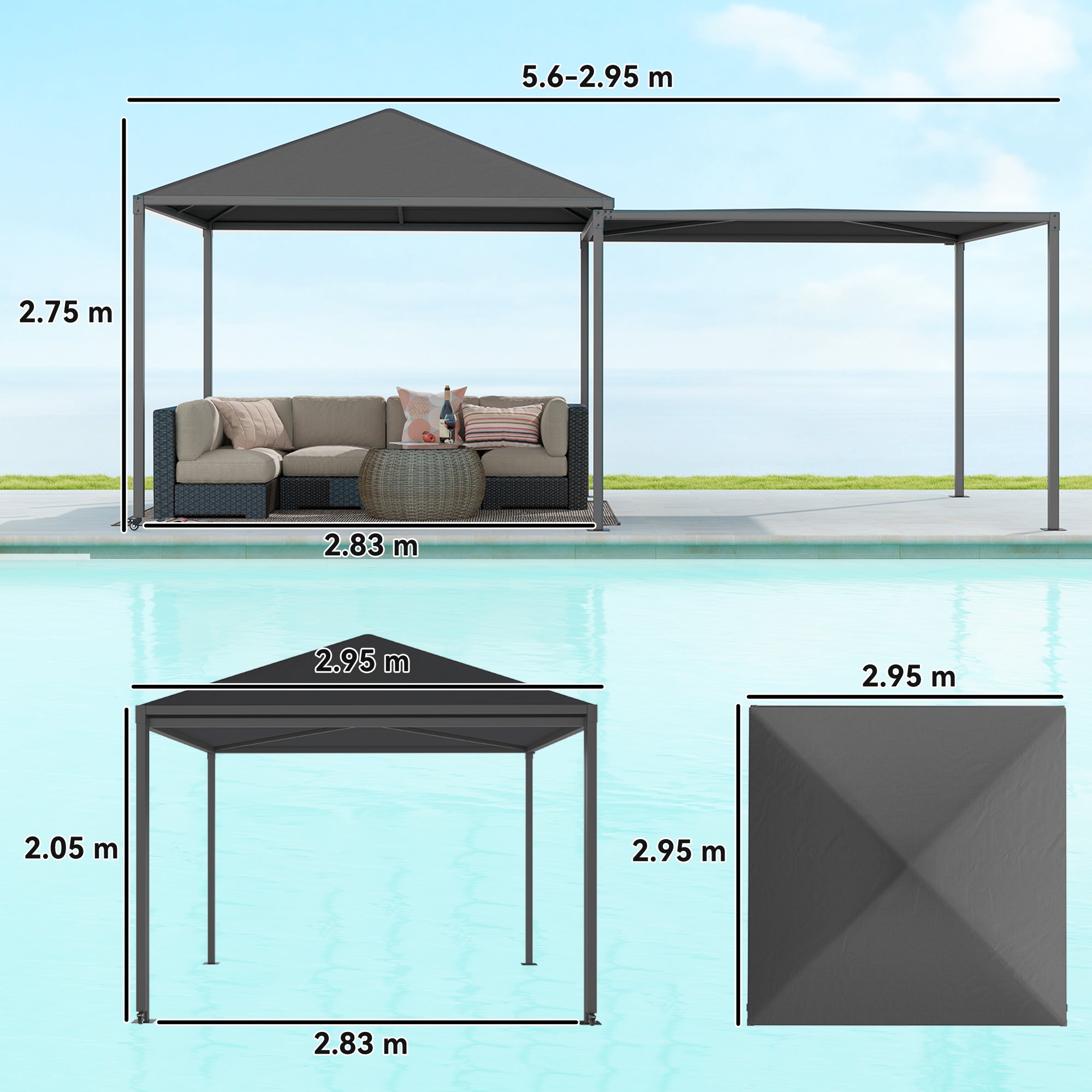 Outsunny 3 x 3 or 3 x 6m Garden Gazebo with Extendable Awning and Wheels, UPF30+ Outdoor Metal Gazebo Canopy Shelter for BBQ, Event, Party - North Peak Garden Furniture