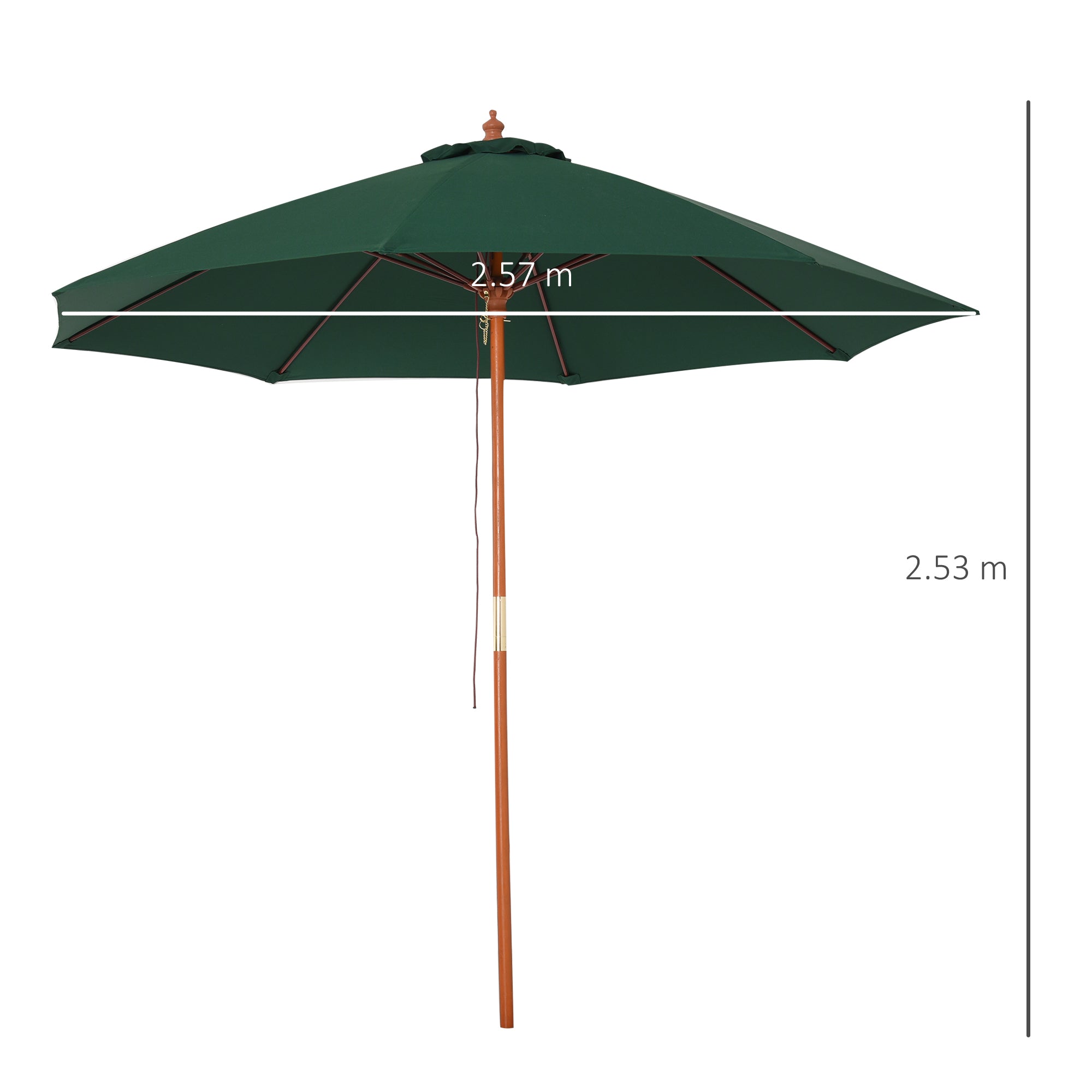 Outsunny 2.5m Garden Parasol Umbrella, Outdoor Market Table Umbrella with Wooden Pole & 8 Fibre Glass Ribs, Round Sun Shade Canopy, Green