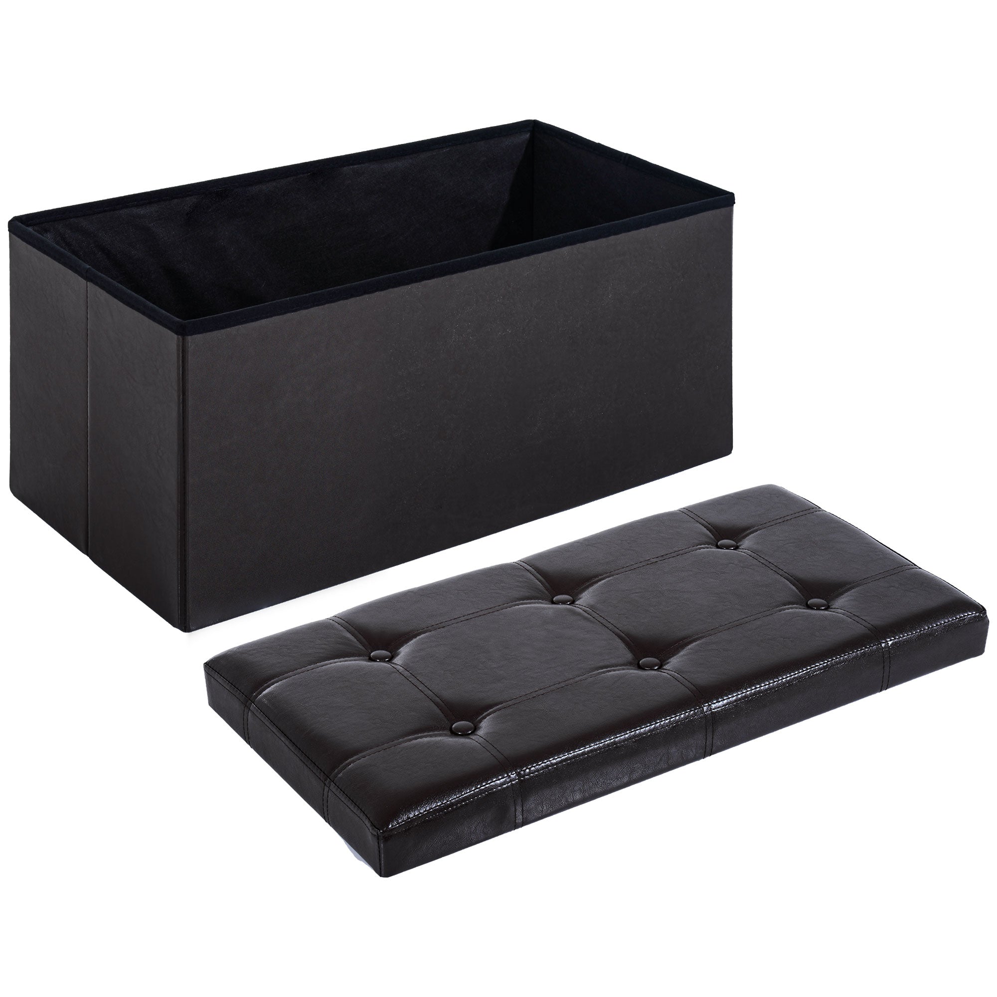HOMCOM Folding Faux Leather Storage Cube Ottoman Bench Seat PU Rectangular Footrest Stool Box (Brown) - North Peak Garden Furniture