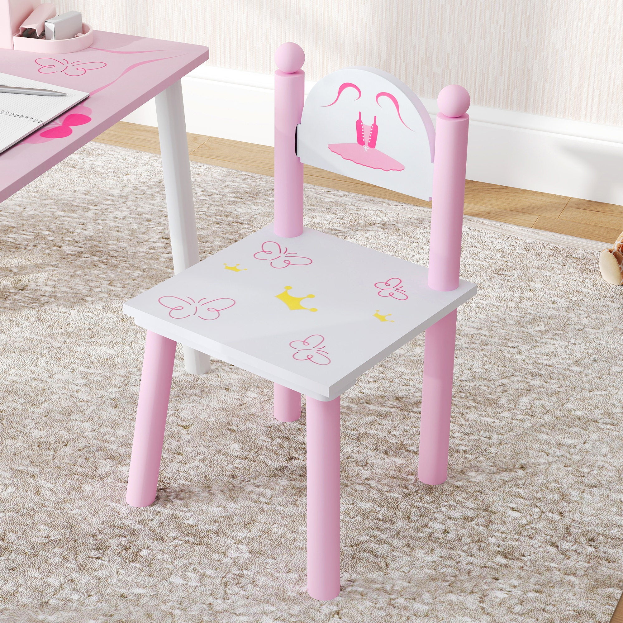 AIYAPLAY Princess Design Kids Table and Chairs Set for Activity, Art, Drawing, Toddler Table and Chairs Set for Playroom, Nursery - North Peak Garden Furniture