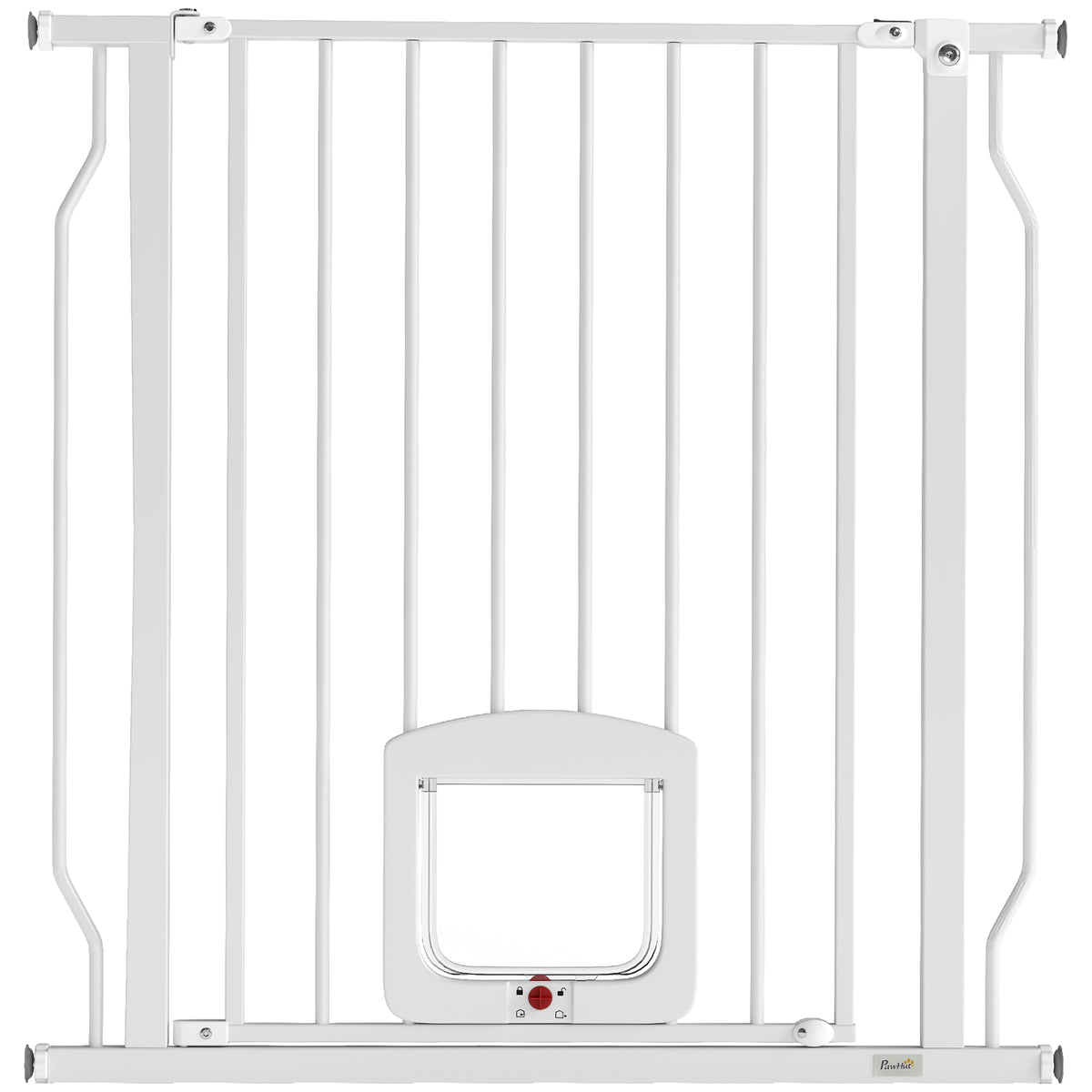 PawHut Adjustable Pet Gate with Cat Door, Pressure Fit Barrier for Doorway and Hallway, 75-85 cm, White