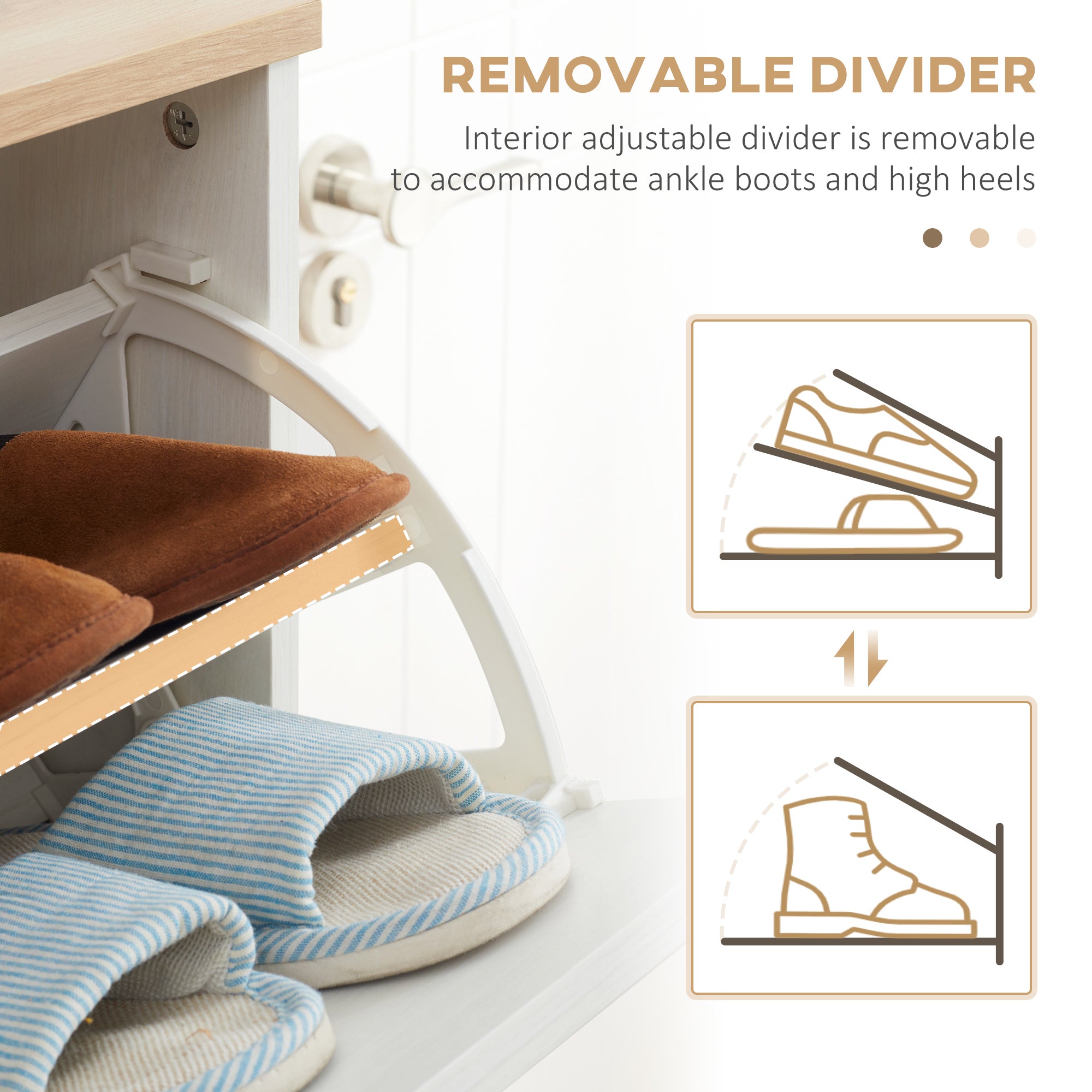 HOMCOM Narrow Shoe Cabinet, Slim Shoe Storage Cabinet with 3 Flip Drawers and Adjustable Shelves, 12 Pair of Shoes Organizer for Hallway, Entryway, Cream White - North Peak Garden Furniture