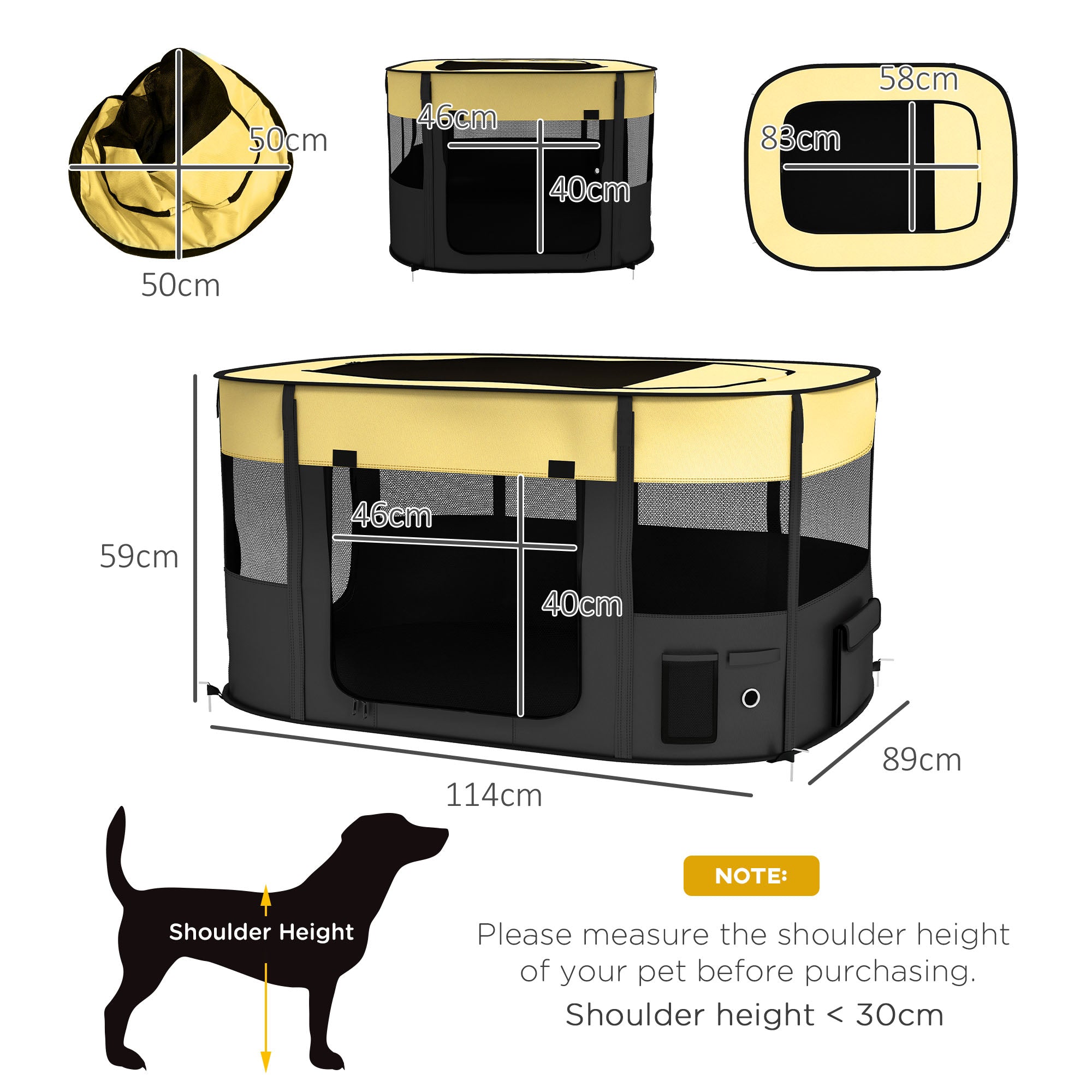 PawHut Foldable Dog Pen with Storage Bag for Indoor/Outdoor Use, Portable Pet playpen, with Ground Stakes - Yellow - North Peak Garden Furniture