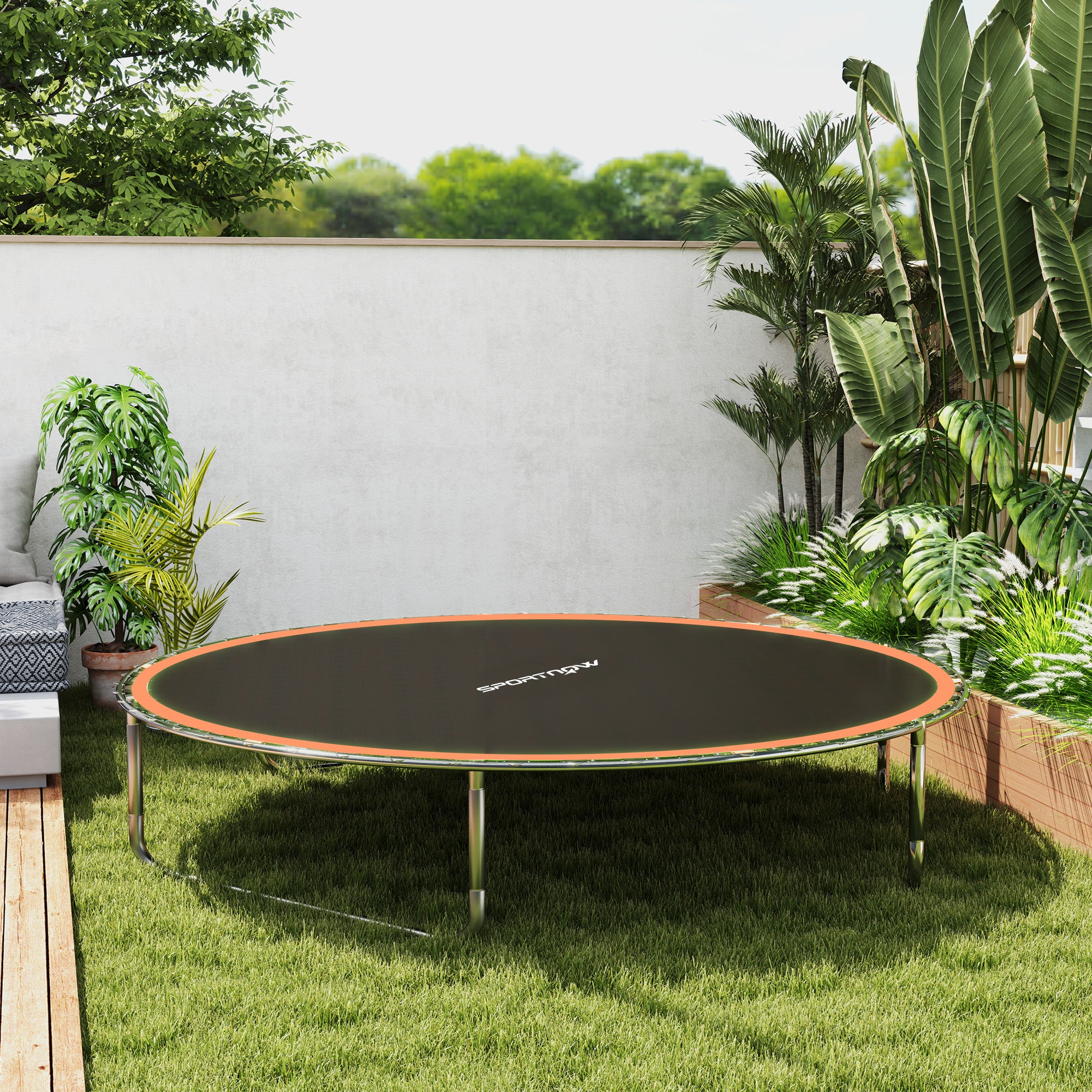 SPORTNOW Trampoline Replacement Mat with Spring Pull Tool, 42 V-Hooks, for 8ft Trampoline using 14cm Springs, Orange - North Peak Garden Furniture