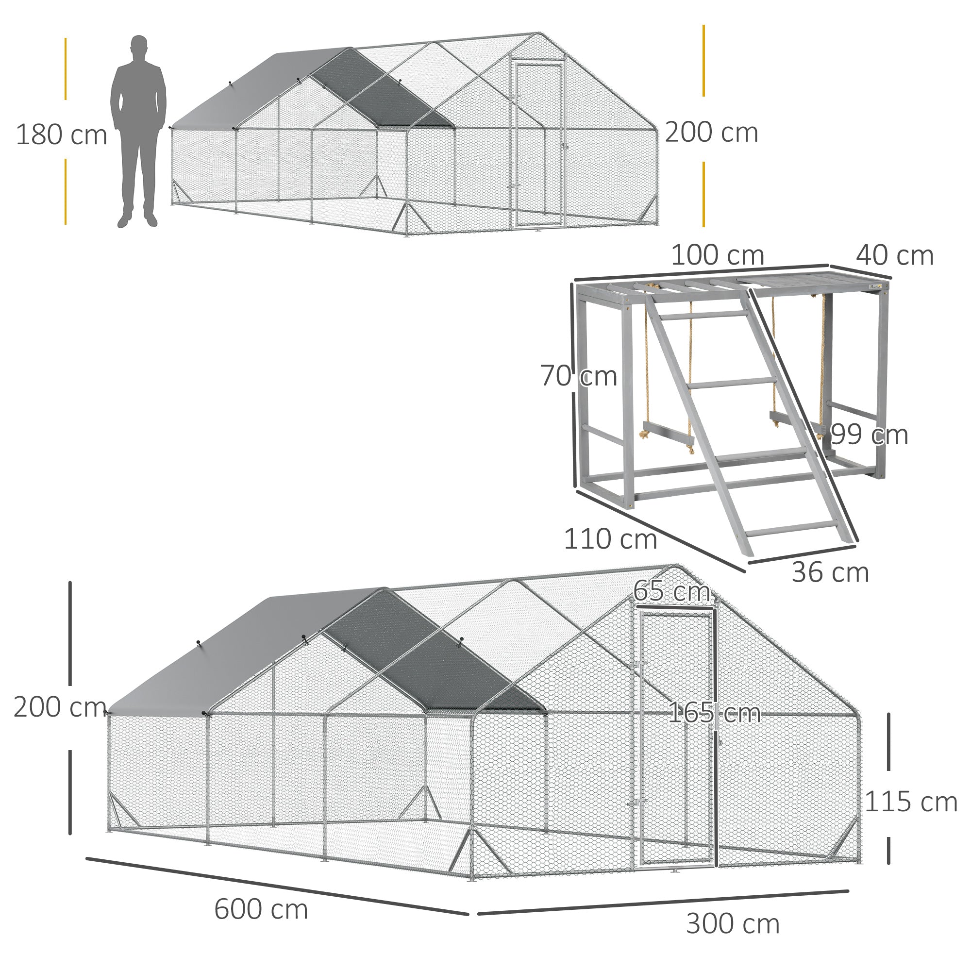 PawHut Walk In Chicken Run with Chicken Activity Shelf and Cover, 3 x 6 x 2m