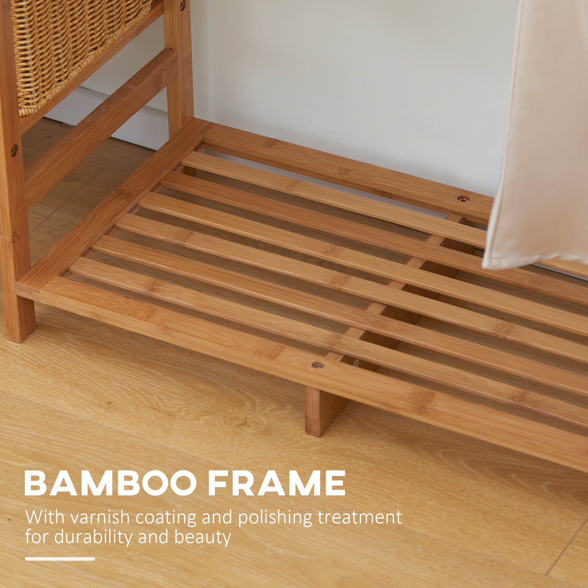 HOMCOM Bamboo Clothes Rack for Bedroom Garment Rack with 6-Tier Storage Shelf Hanging Rod Clothes Rail for Living Room Entryway