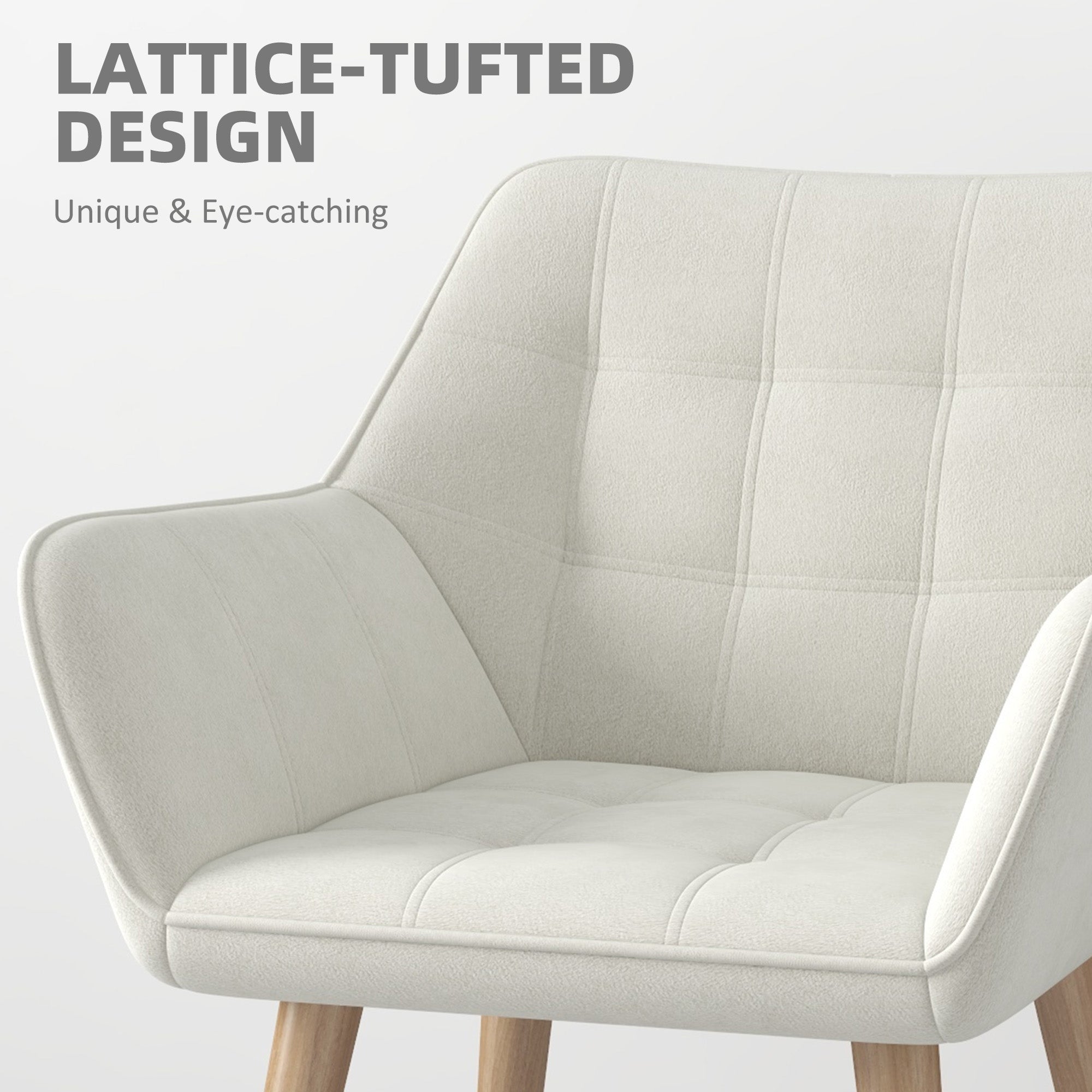HOMCOM Accent Chair, Arm Chair with Wide Arms, Slanted Back, Thick Padding and Rubber Wooden Legs for Living Room, Cream White - North Peak Garden Furniture
