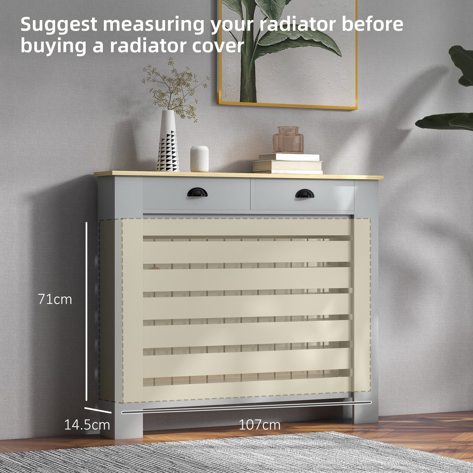 HOMCOM 95.5H x 111Wcm Radiator Cover, with Drawer - Grey - North Peak Garden Furniture