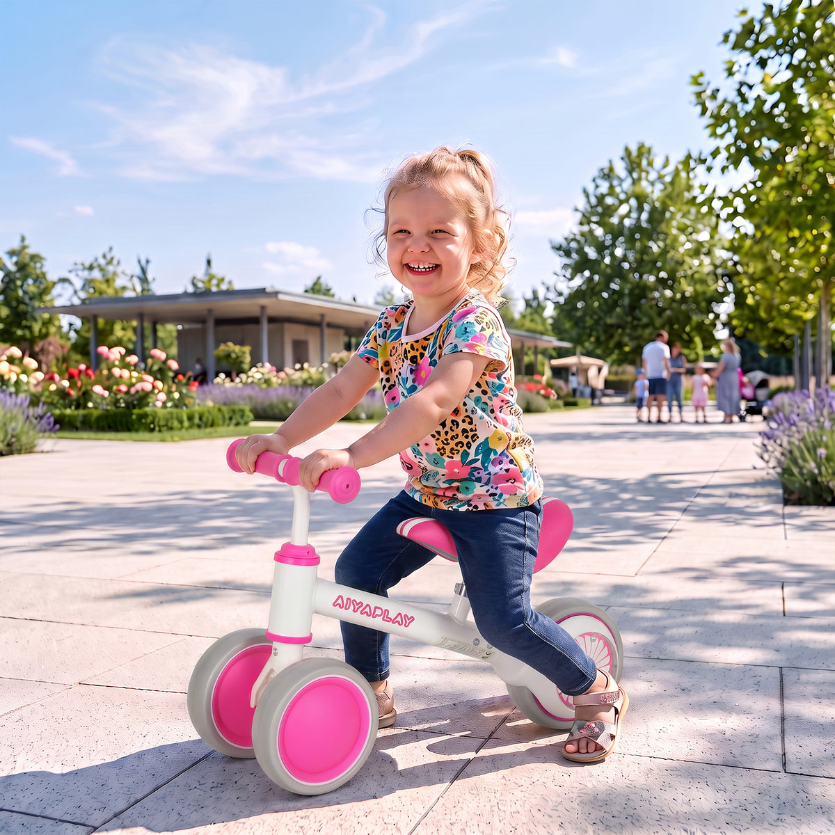 AIYAPLAY Balance Bike for Kids 1-2 Years, Toddler Bike with Adjustable Seat and Lighting Rear Wheels for Boys and Girls, Pink